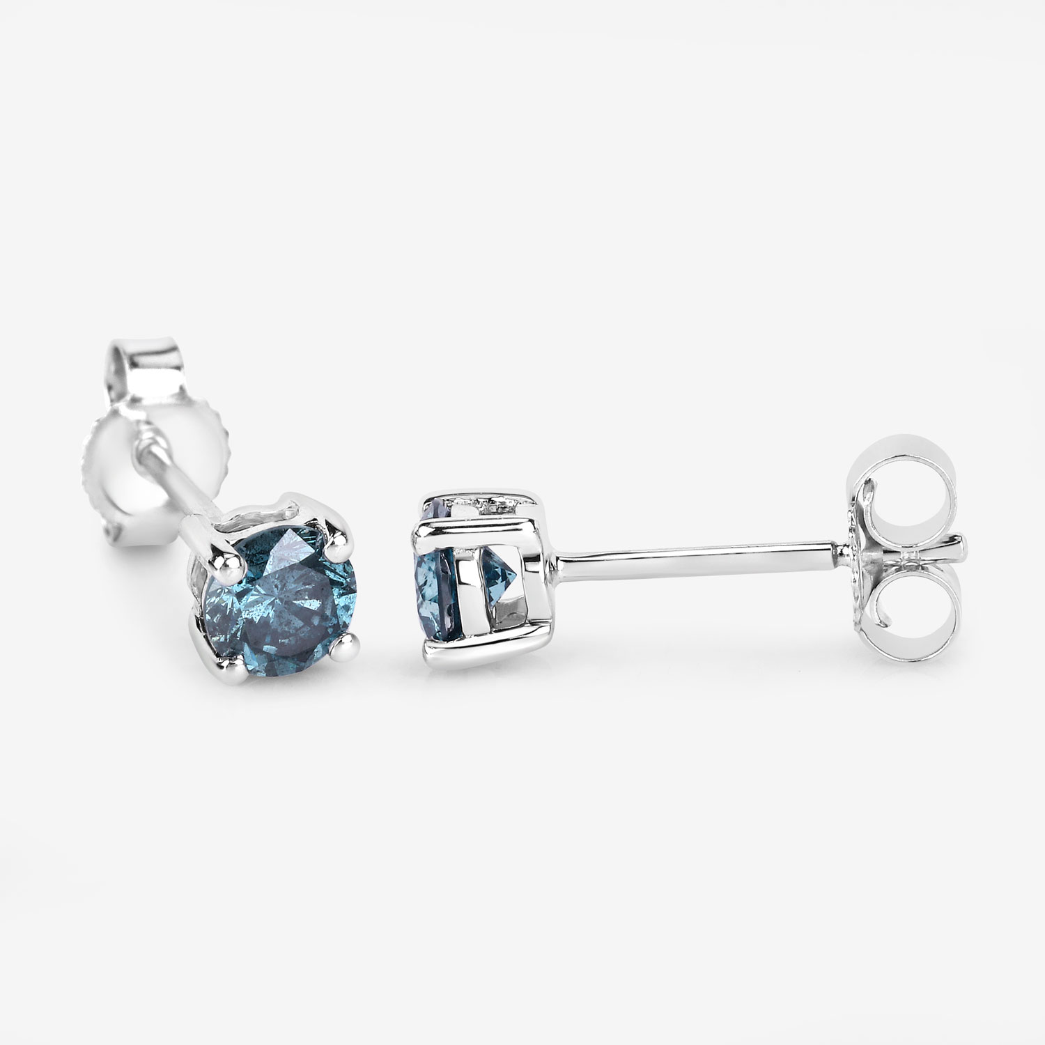 0.61 Carat Genuine Blue Diamond 14K White Gold Earrings