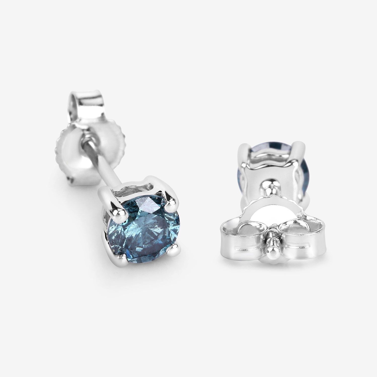 0.61 Carat Genuine Blue Diamond 14K White Gold Earrings
