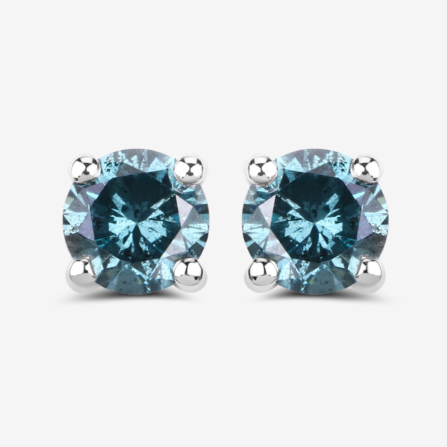 0.61 Carat Genuine Blue Diamond 14K White Gold Earrings