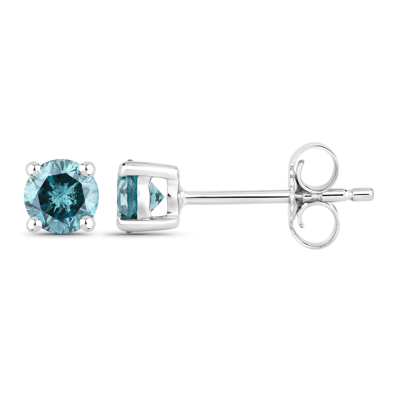 0.61 Carat Genuine Blue Diamond 14K White Gold Earrings