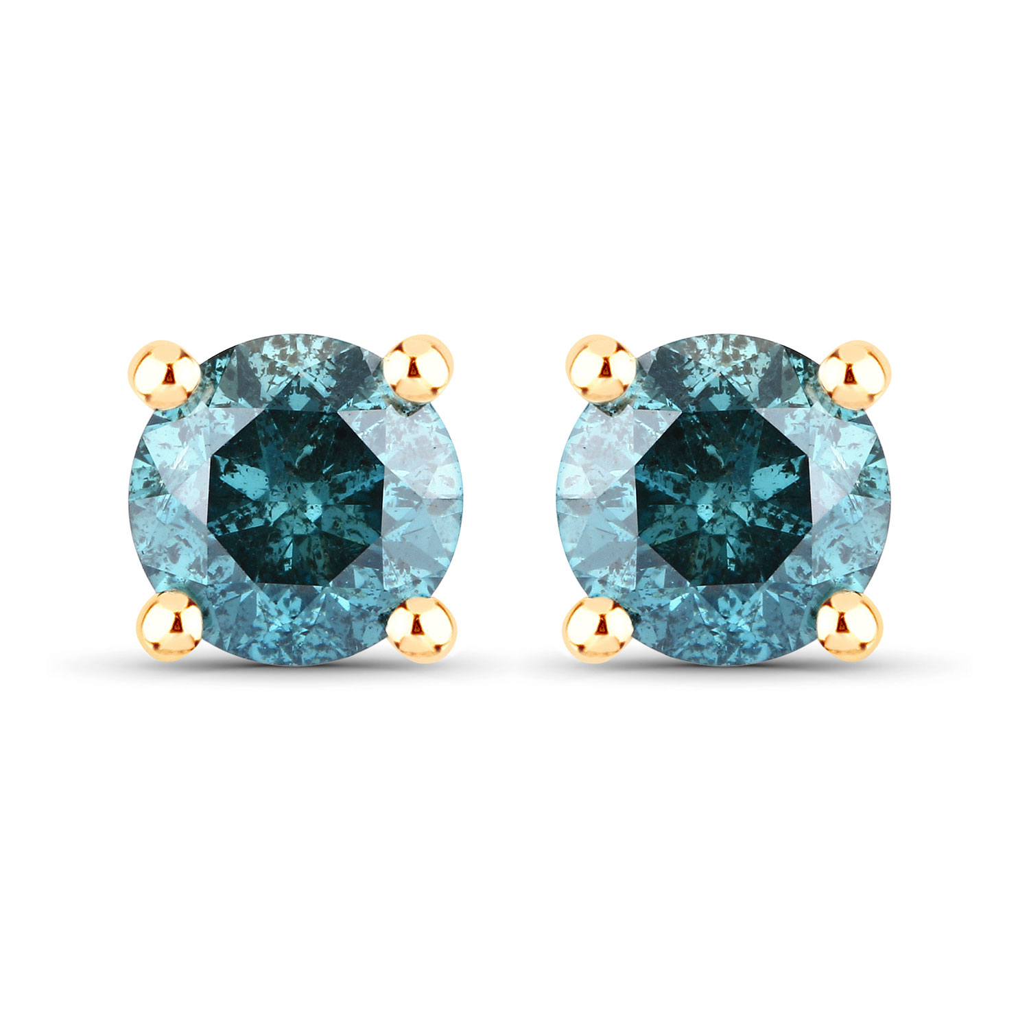 0.61 Carat Genuine Blue Diamond 14K Yellow Gold Earrings