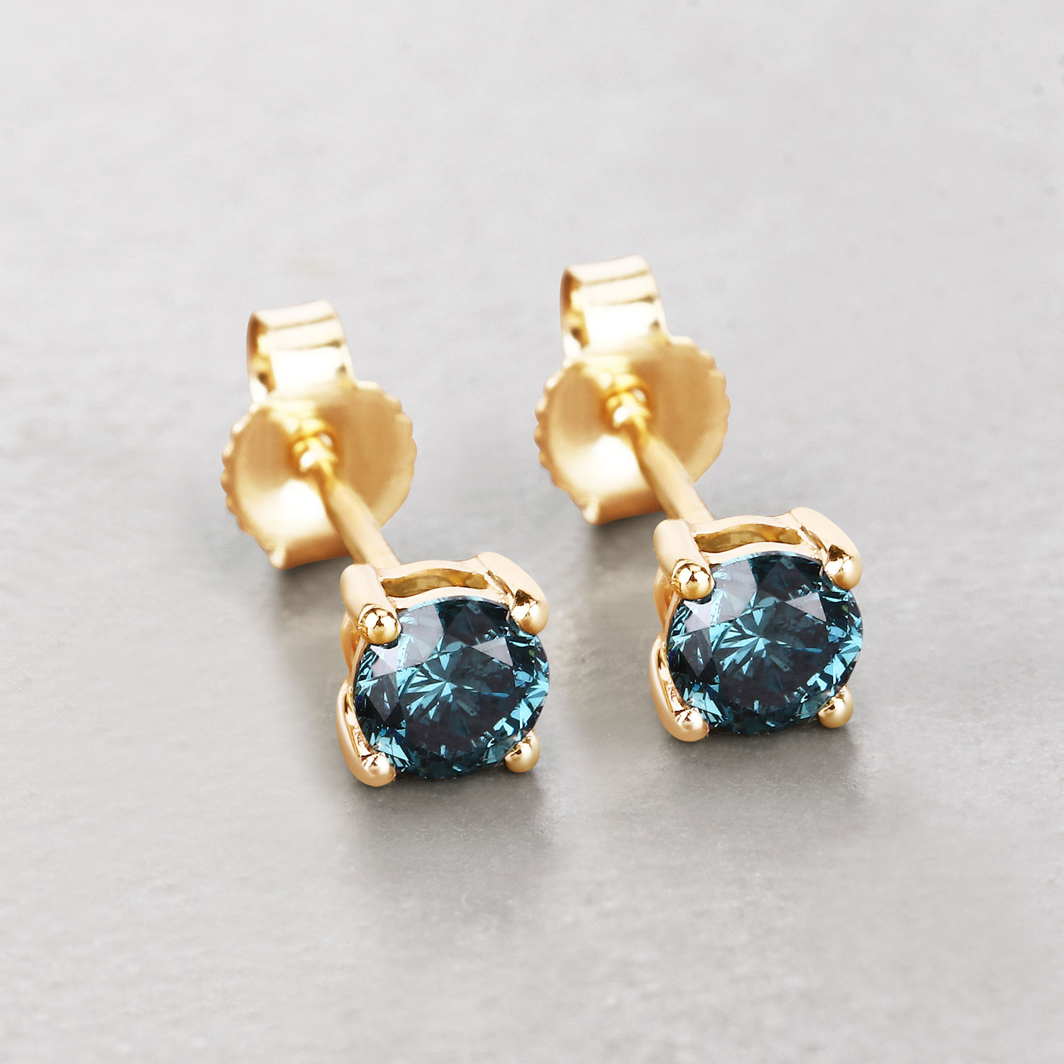 0.61 Carat Genuine Blue Diamond 14K Yellow Gold Earrings