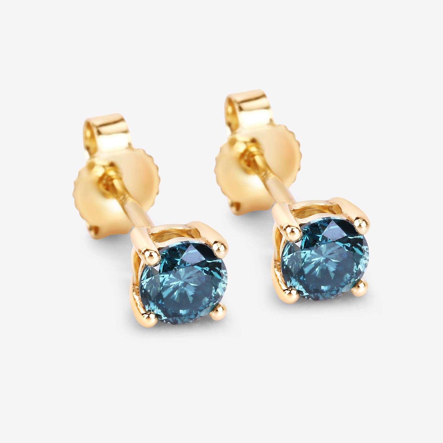 0.61 Carat Genuine Blue Diamond 14K Yellow Gold Earrings