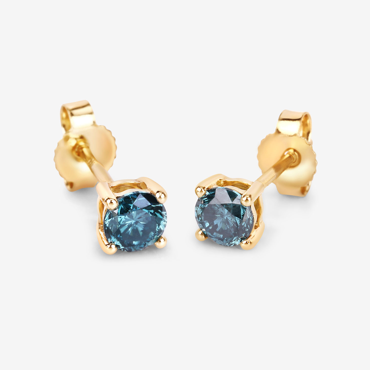 0.61 Carat Genuine Blue Diamond 14K Yellow Gold Earrings