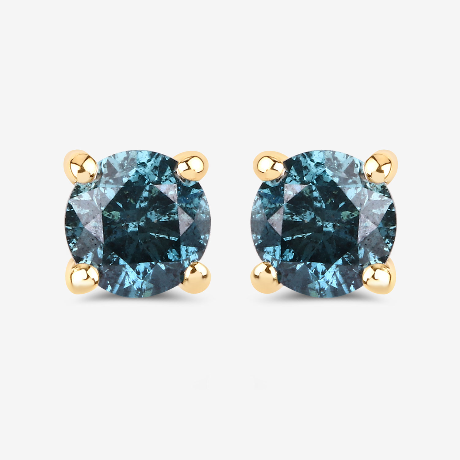 0.61 Carat Genuine Blue Diamond 14K Yellow Gold Earrings