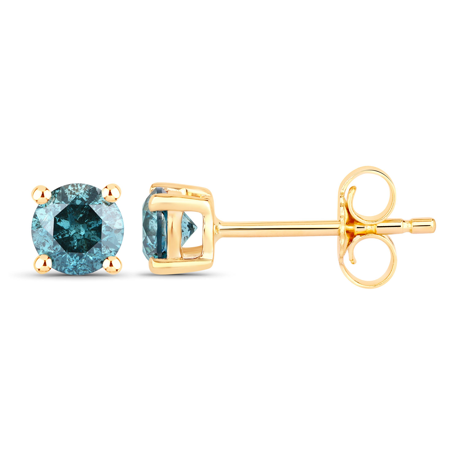 0.61 Carat Genuine Blue Diamond 14K Yellow Gold Earrings