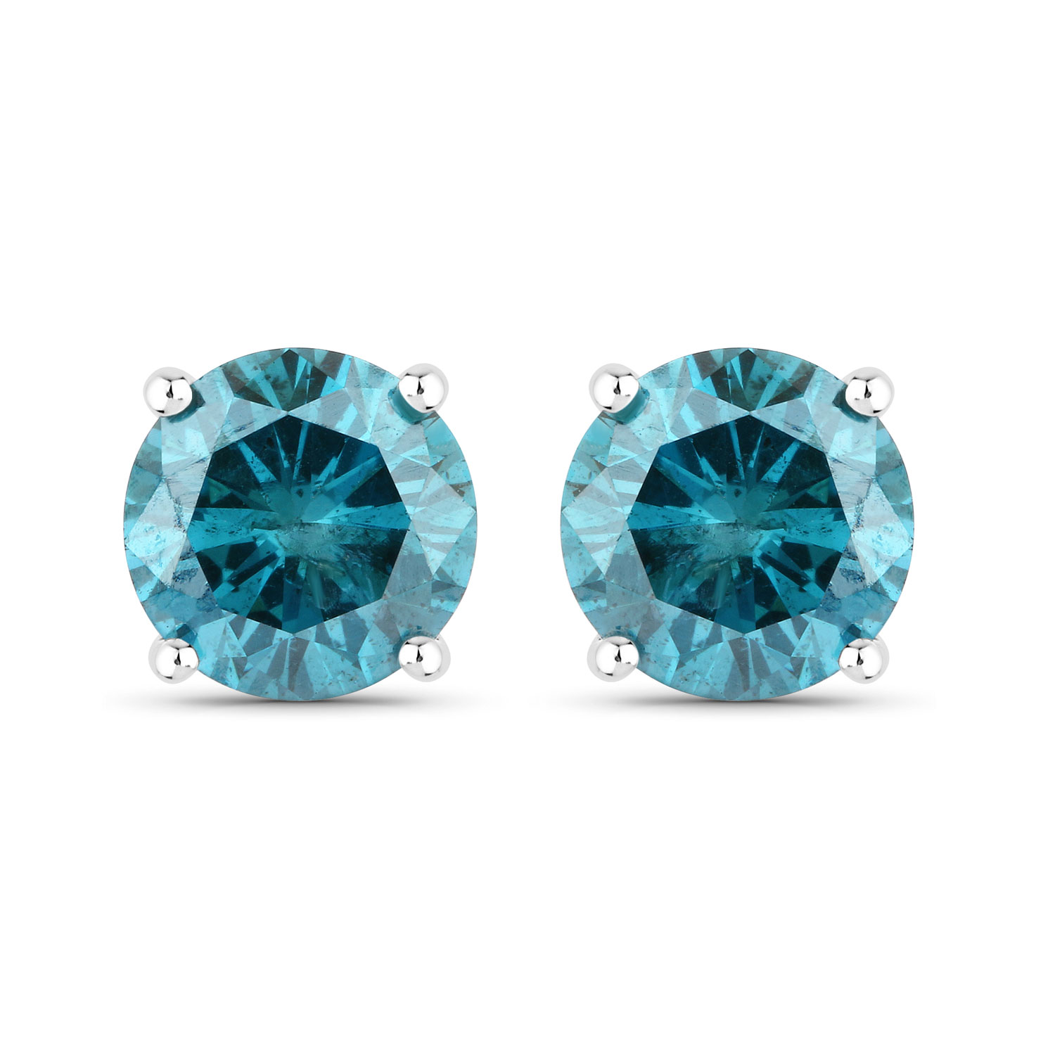 0.81 Carat Genuine Blue Diamond 14K White Gold Earrings