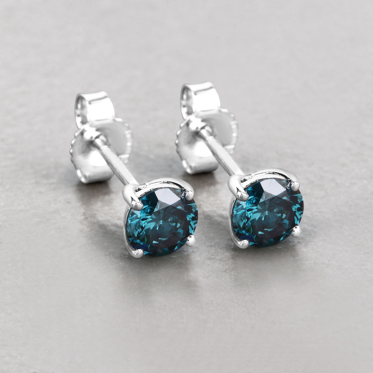 0.81 Carat Genuine Blue Diamond 14K White Gold Earrings