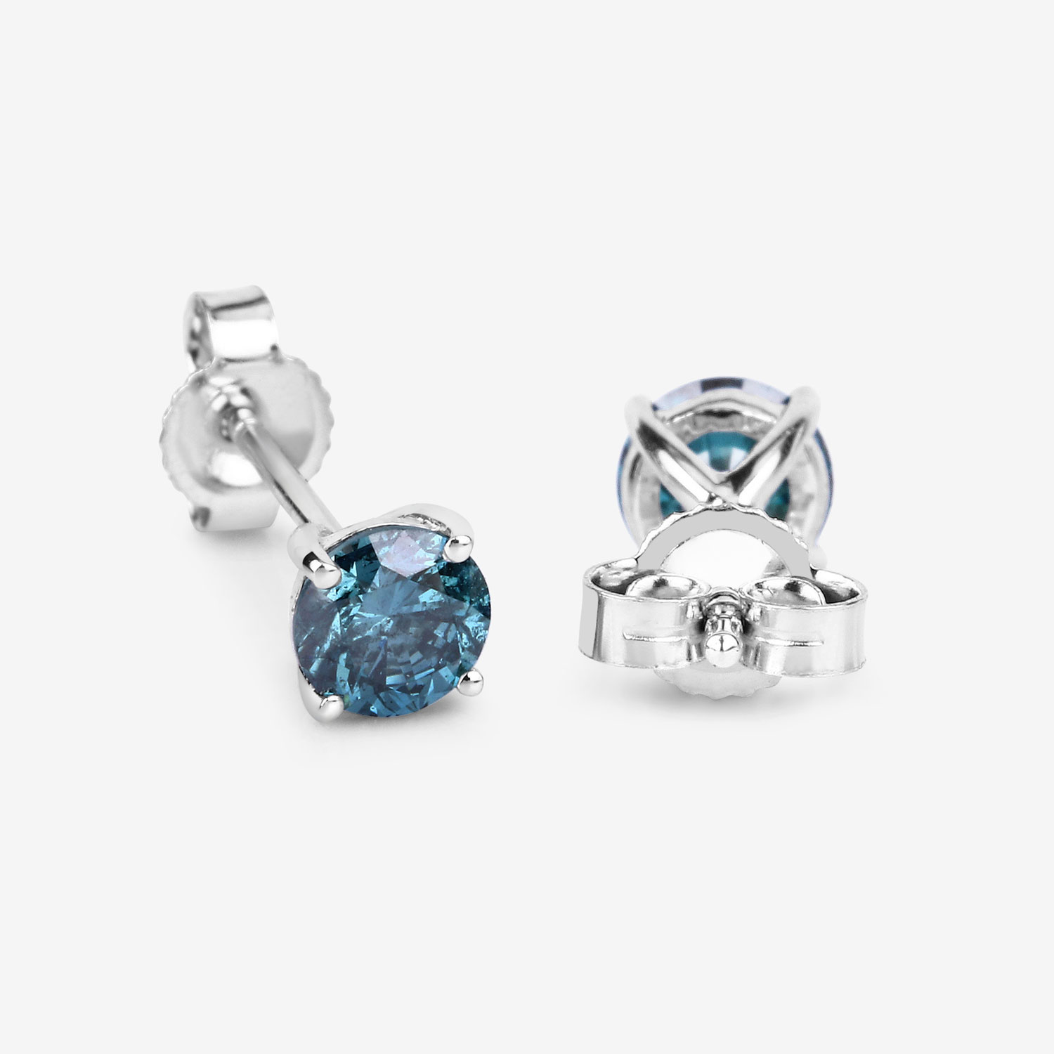 0.81 Carat Genuine Blue Diamond 14K White Gold Earrings