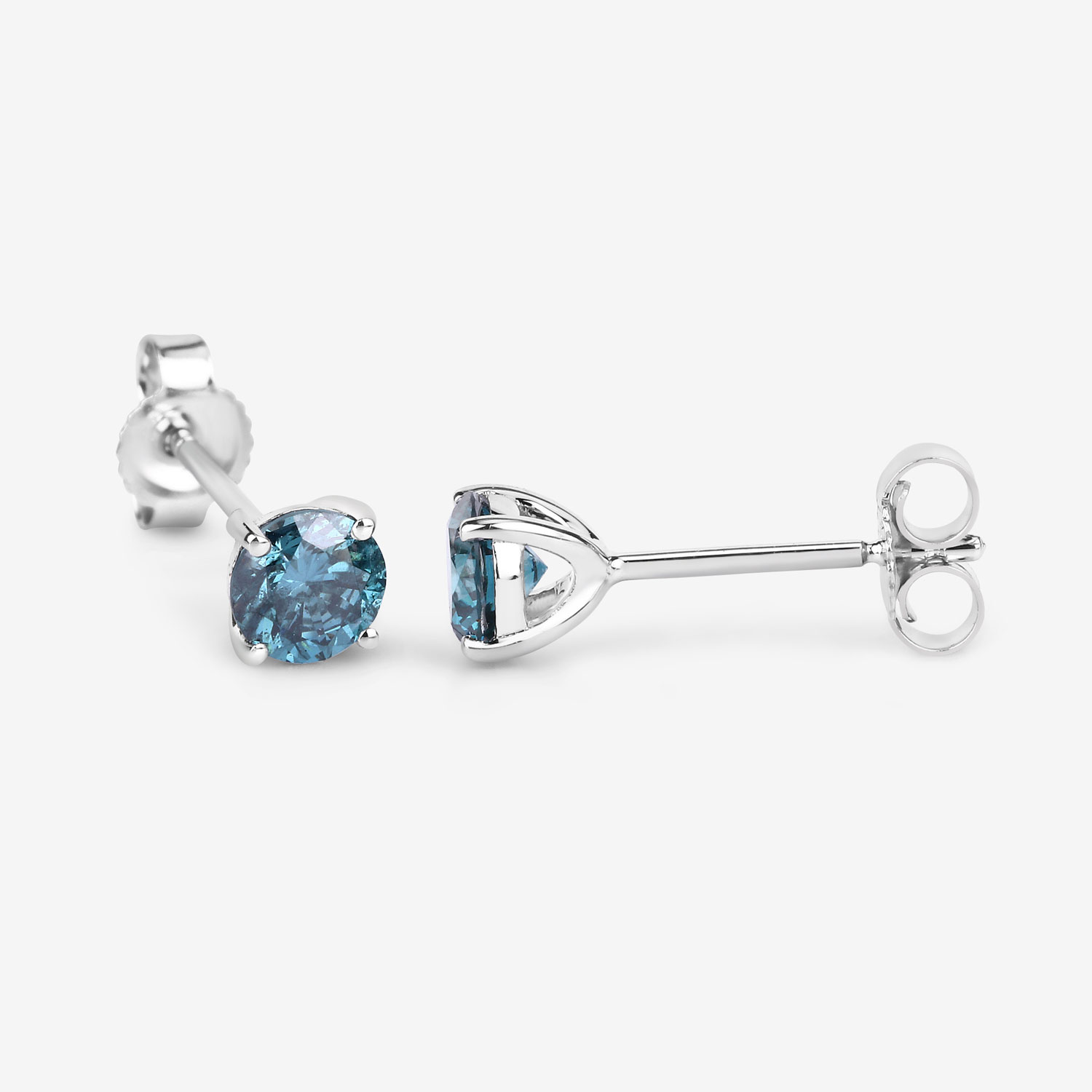 0.81 Carat Genuine Blue Diamond 14K White Gold Earrings