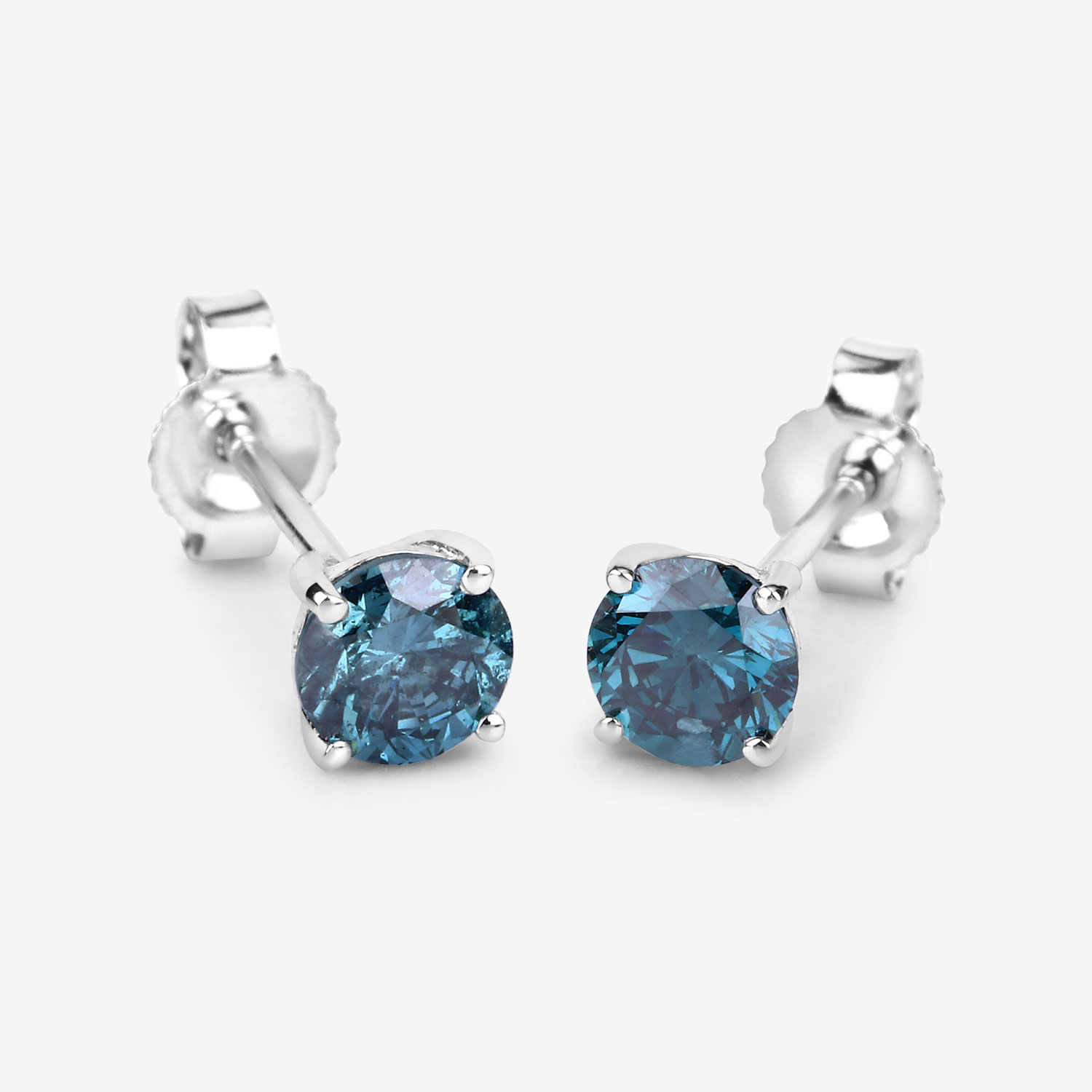 0.81 Carat Genuine Blue Diamond 14K White Gold Earrings