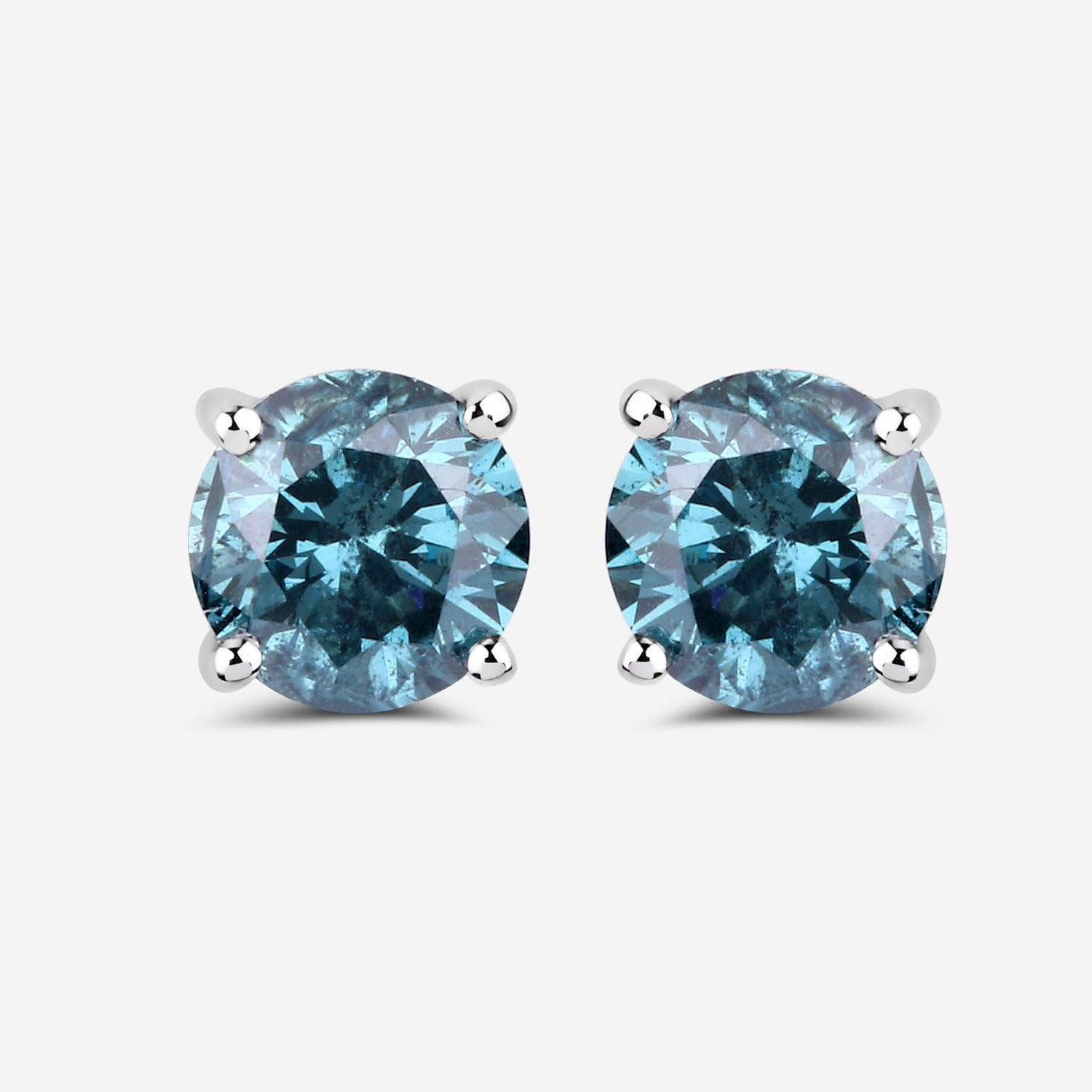 0.81 Carat Genuine Blue Diamond 14K White Gold Earrings