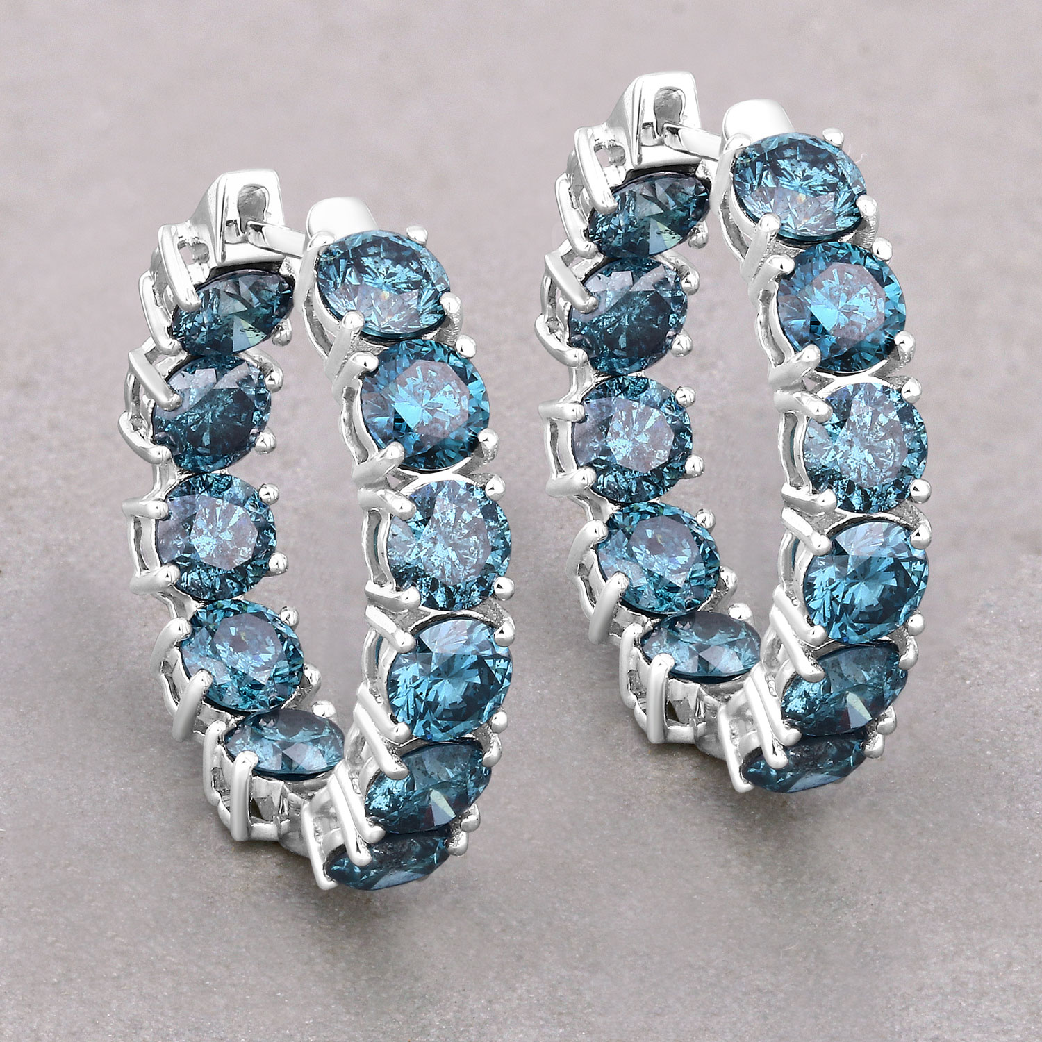 6.89 Carat Genuine Blue Diamond 14K White Gold Earrings
