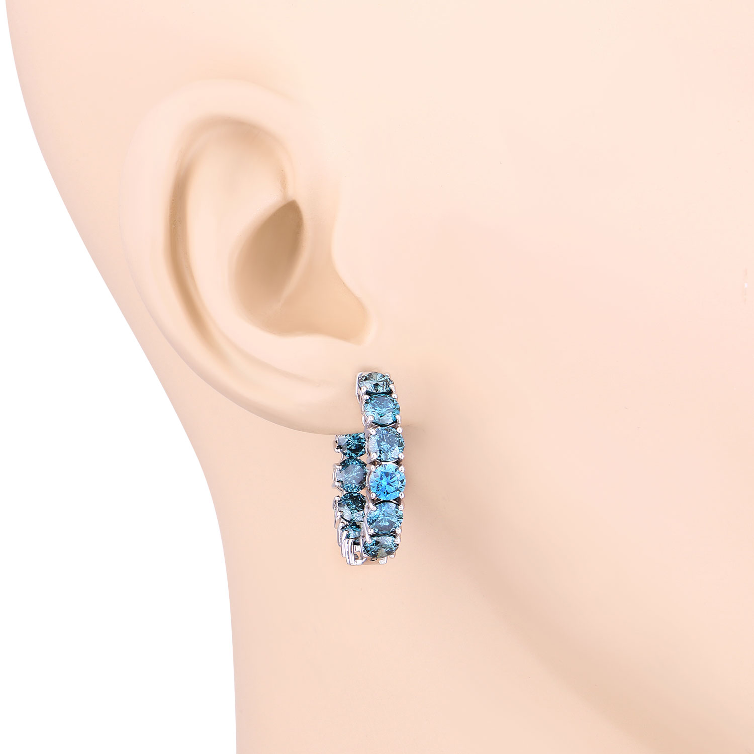 6.89 Carat Genuine Blue Diamond 14K White Gold Earrings