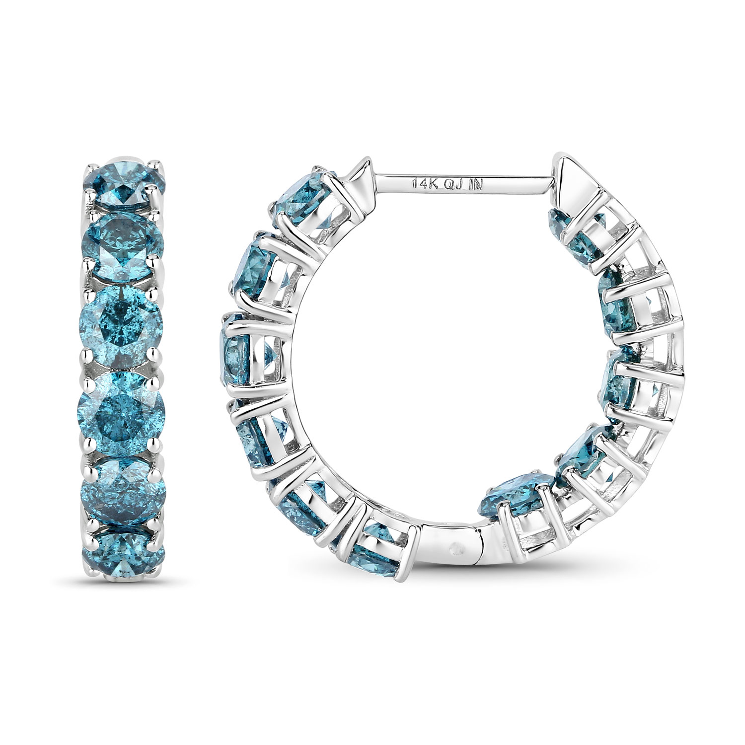 6.89 Carat Genuine Blue Diamond 14K White Gold Earrings