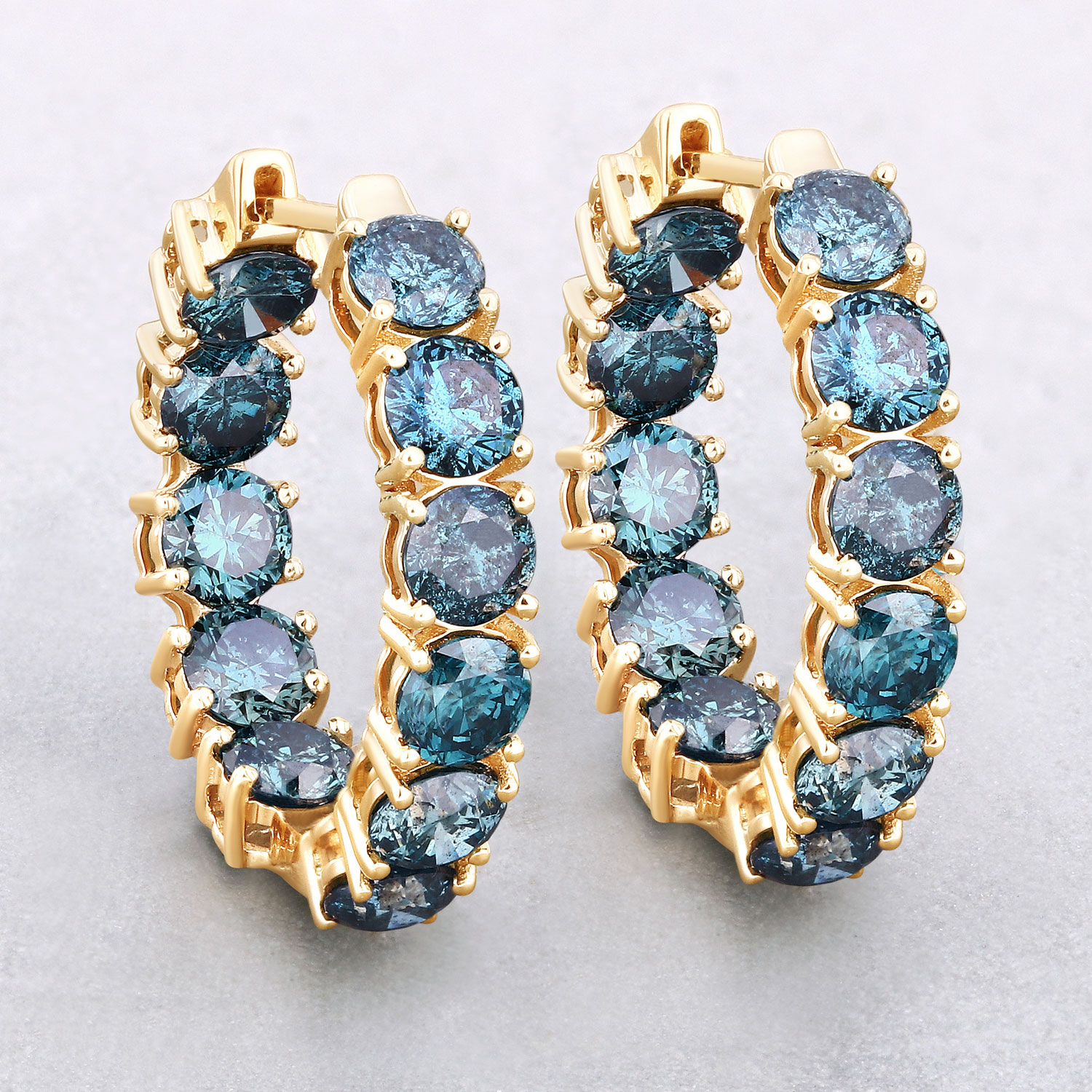 6.89 Carat Genuine Blue Diamond 14K Yellow Gold Earrings