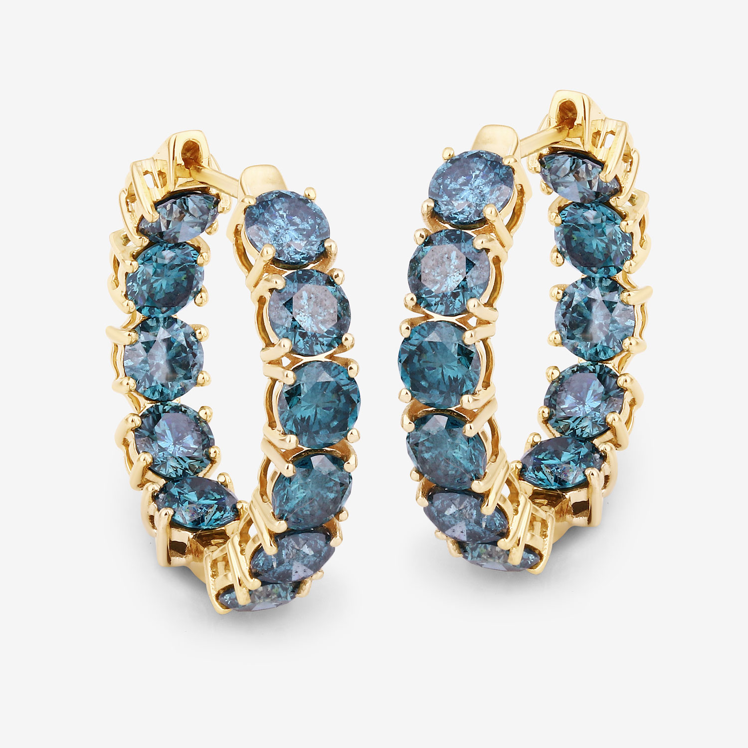 6.89 Carat Genuine Blue Diamond 14K Yellow Gold Earrings