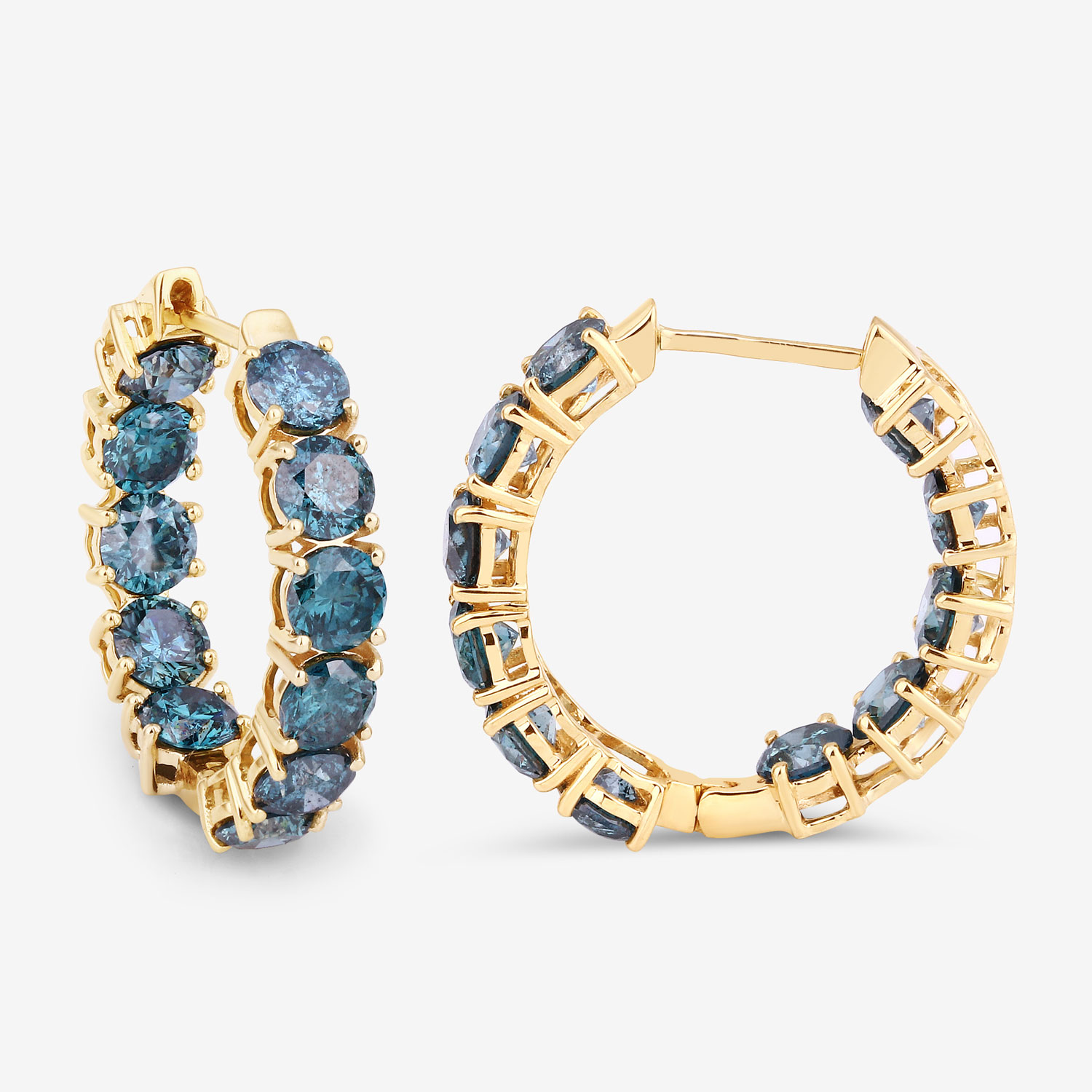 6.89 Carat Genuine Blue Diamond 14K Yellow Gold Earrings