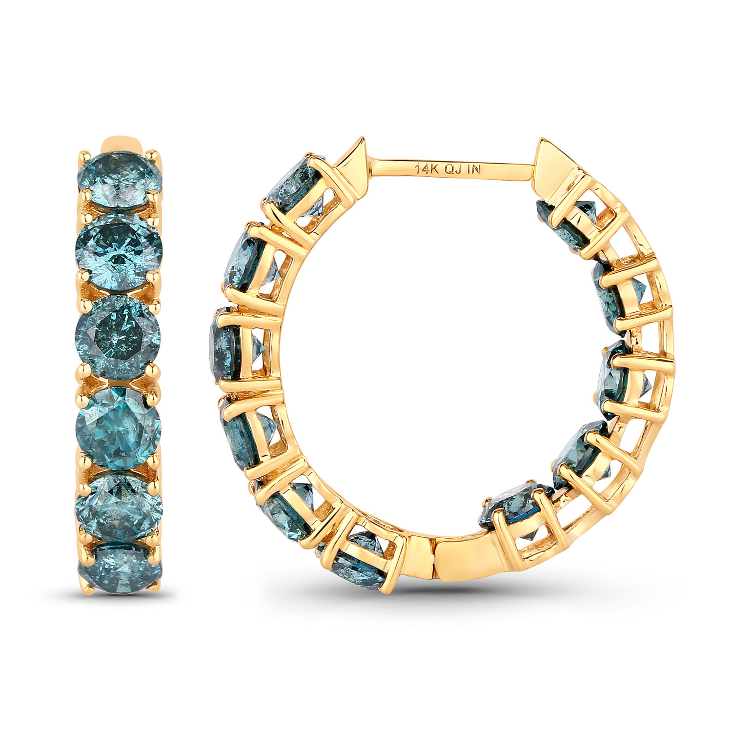 6.89 Carat Genuine Blue Diamond 14K Yellow Gold Earrings