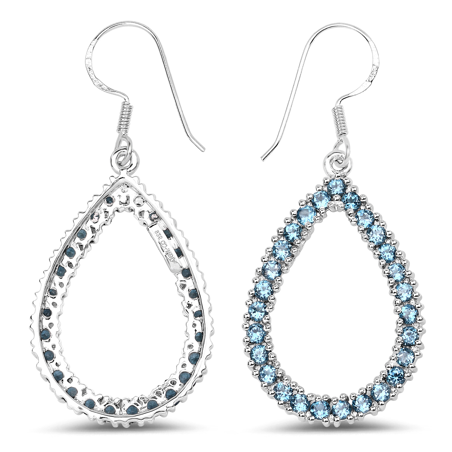 4.32 Carat Genuine London Blue Topaz .925 Sterling Silver Earrings