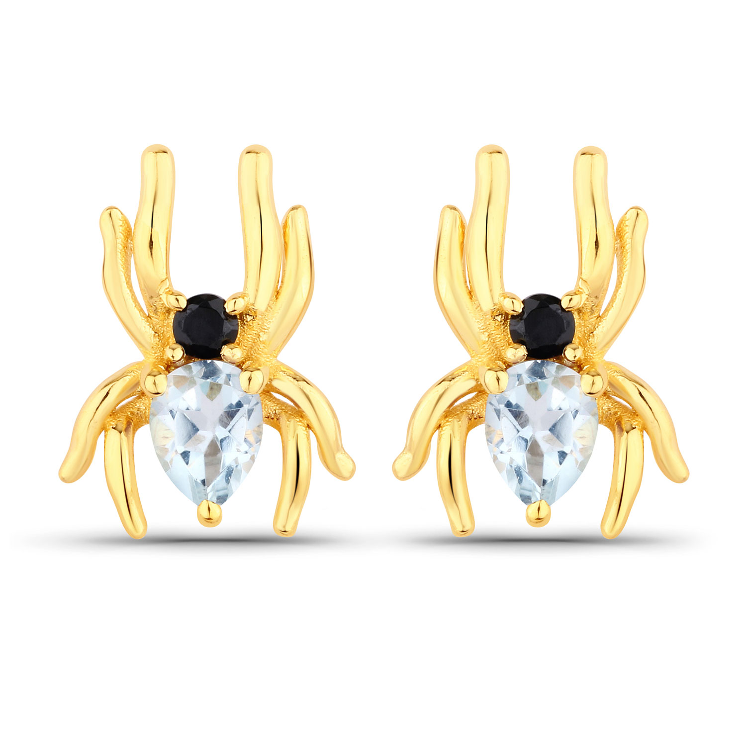 0.43 Carat Genuine Blue Topaz and Black Spinel .925 Sterling Silver Earrings