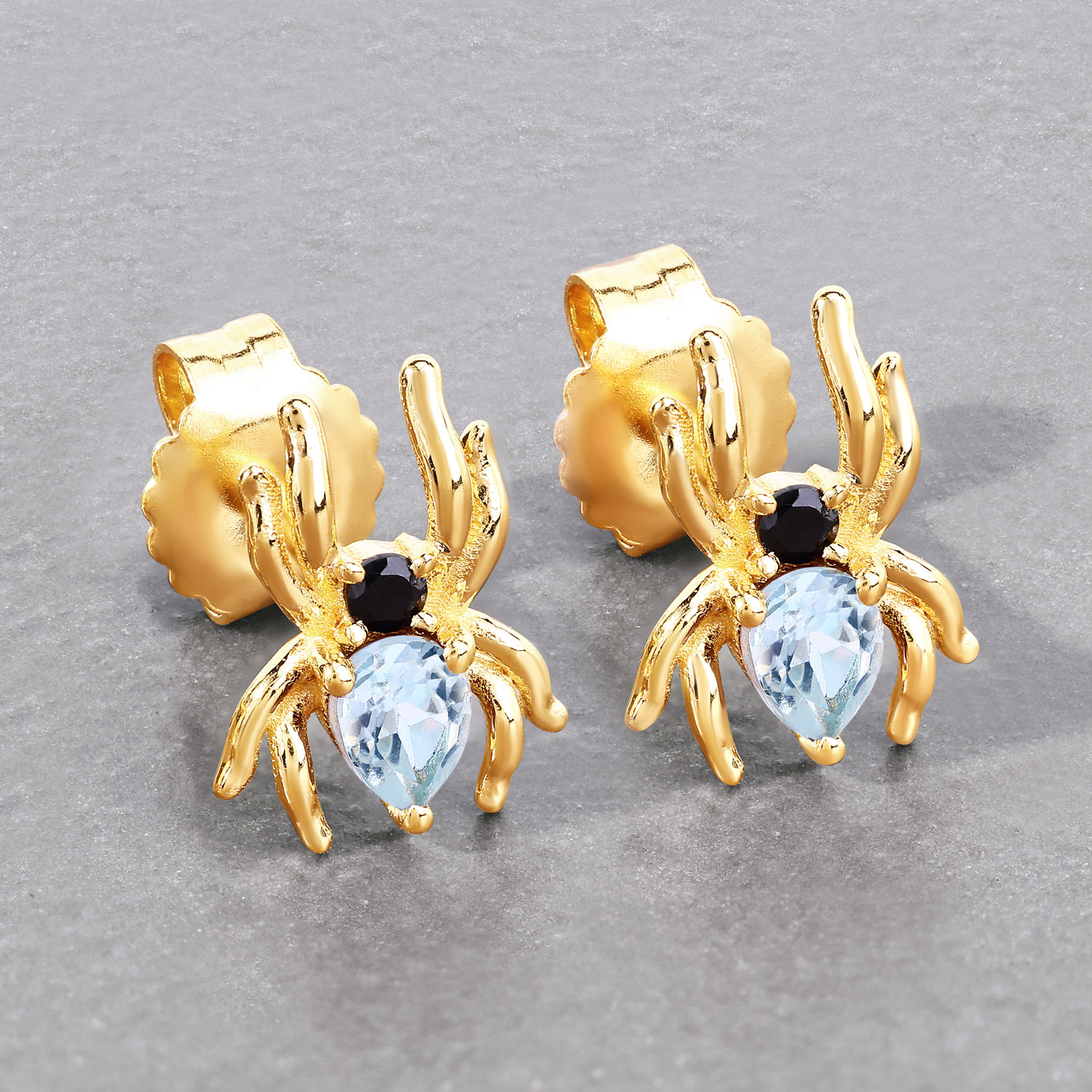 0.43 Carat Genuine Blue Topaz and Black Spinel .925 Sterling Silver Earrings