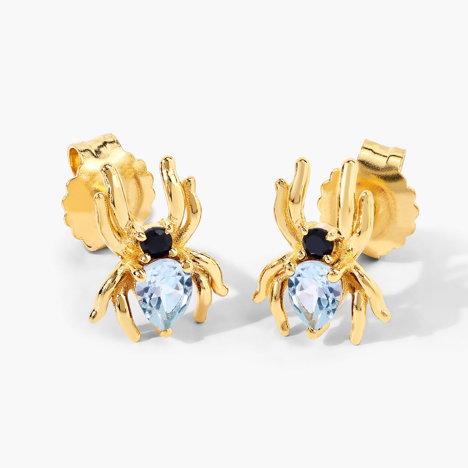 0.43 Carat Genuine Blue Topaz and Black Spinel .925 Sterling Silver Earrings