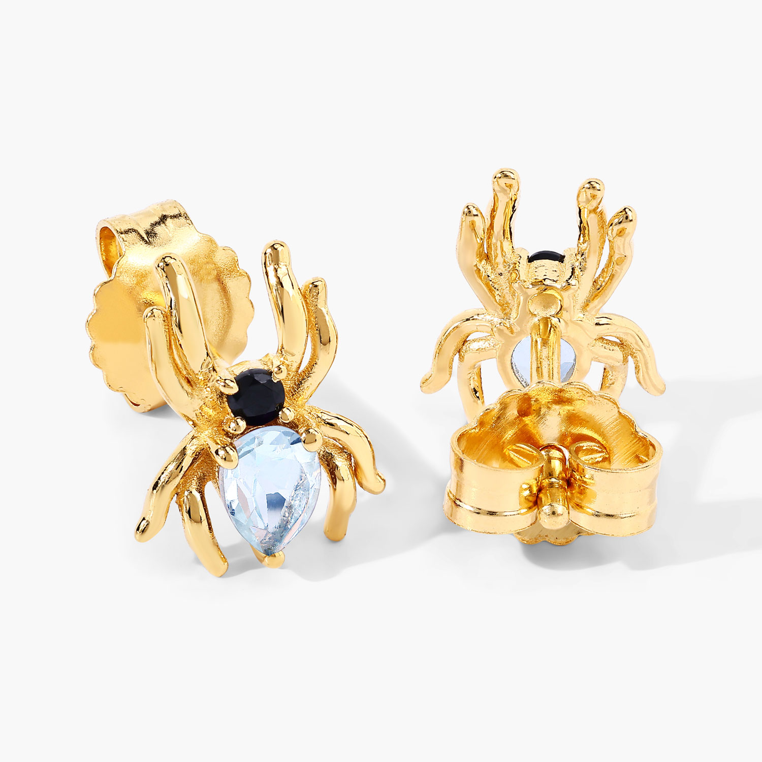 0.43 Carat Genuine Blue Topaz and Black Spinel .925 Sterling Silver Earrings