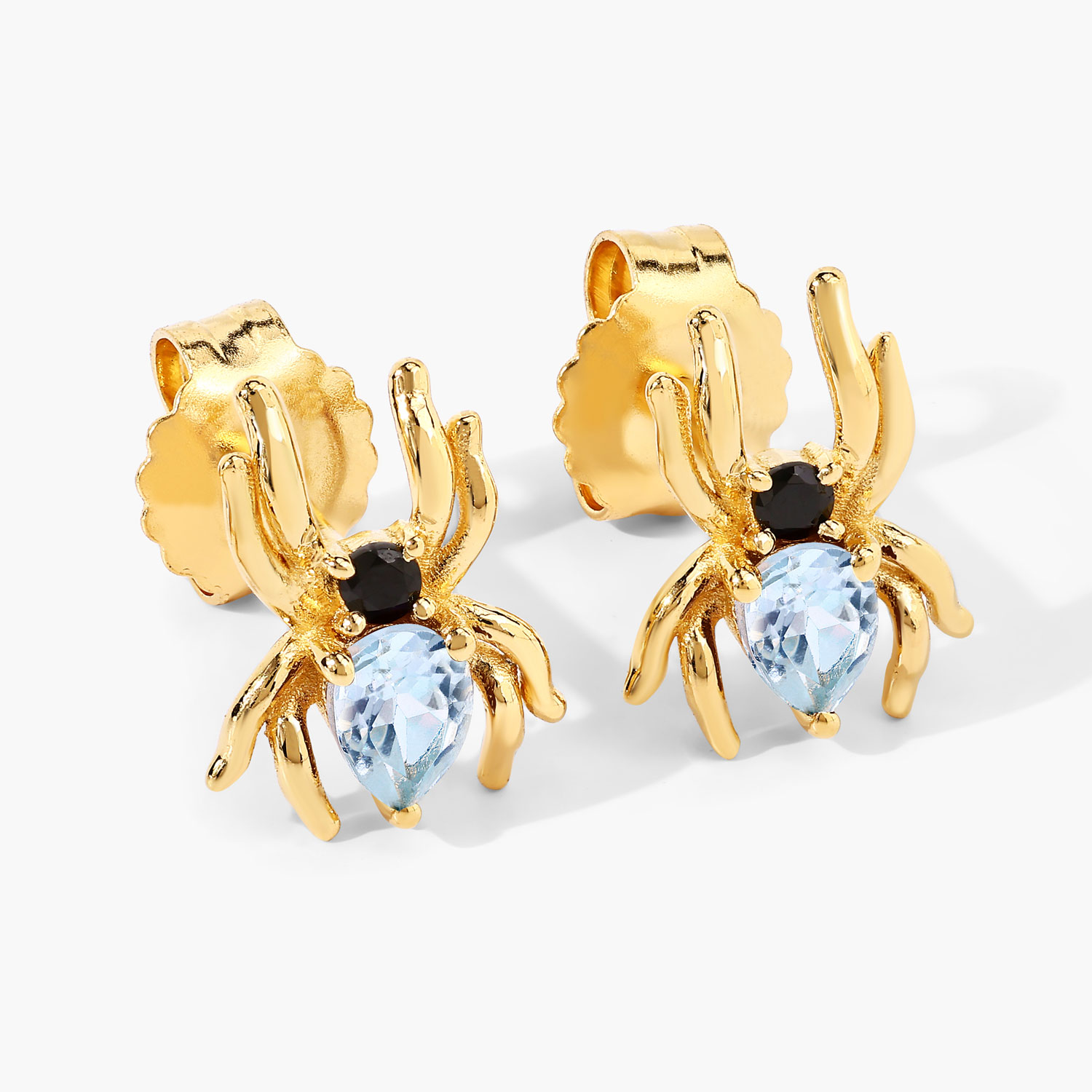 0.43 Carat Genuine Blue Topaz and Black Spinel .925 Sterling Silver Earrings