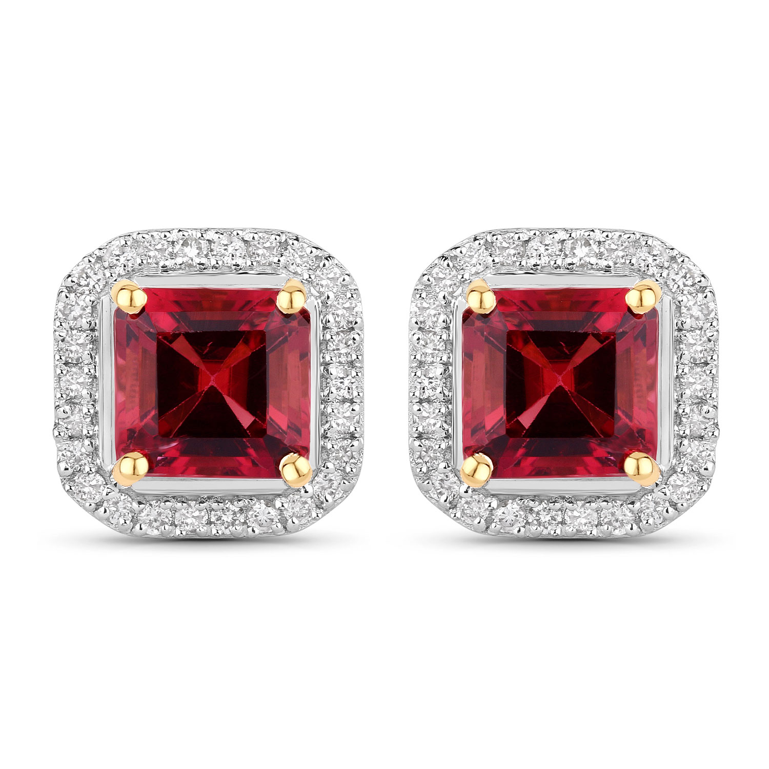 2.72 Carat Genuine Rubellite and White Diamond 14K Yellow Gold Earrings