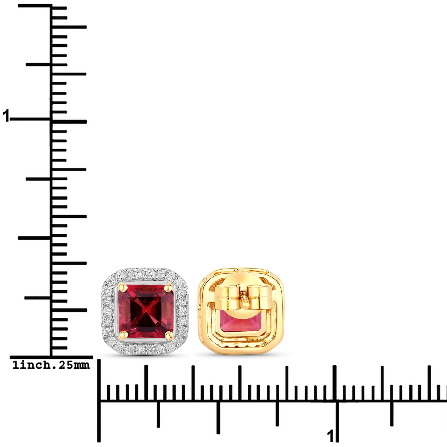 2.72 Carat Genuine Rubellite and White Diamond 14K Yellow Gold Earrings