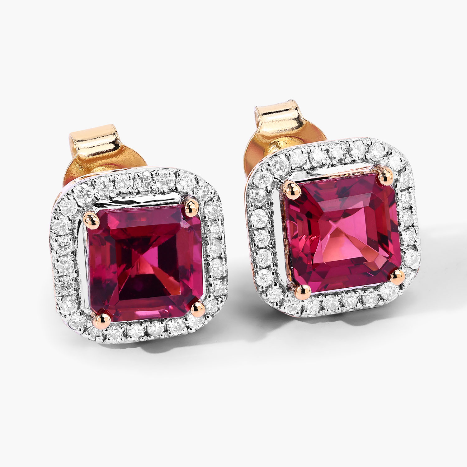 2.72 Carat Genuine Rubellite and White Diamond 14K Yellow Gold Earrings