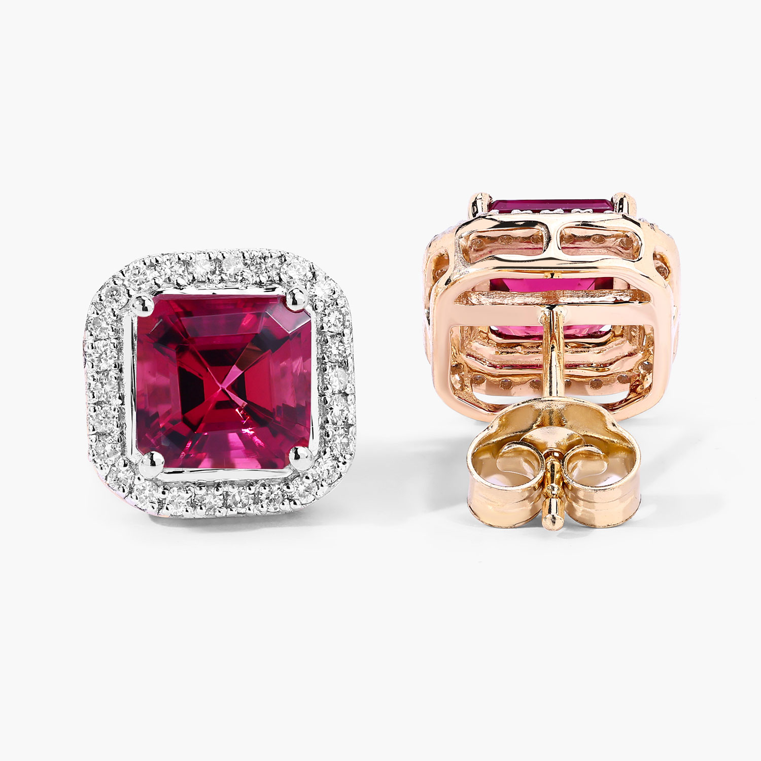 2.72 Carat Genuine Rubellite and White Diamond 14K Yellow Gold Earrings