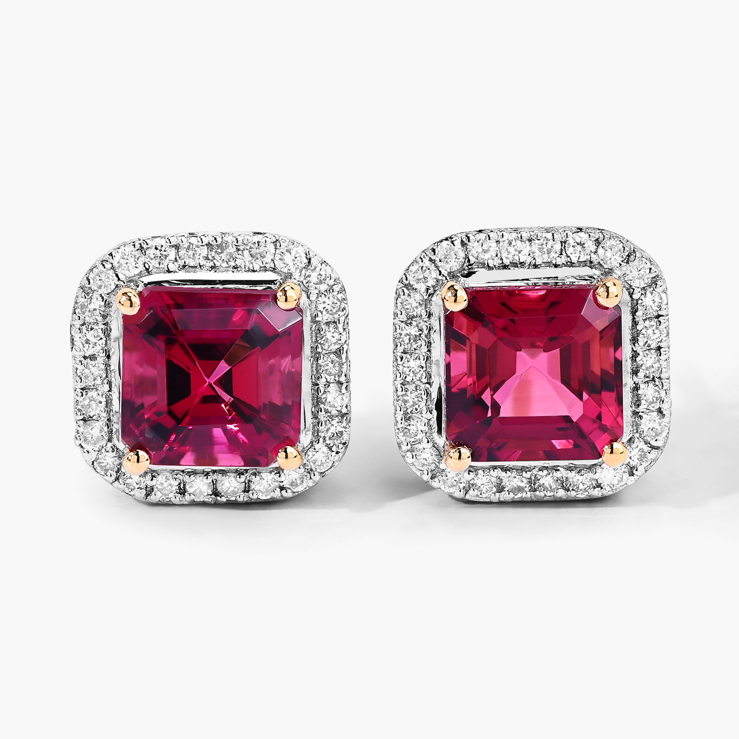 2.72 Carat Genuine Rubellite and White Diamond 14K Yellow Gold Earrings