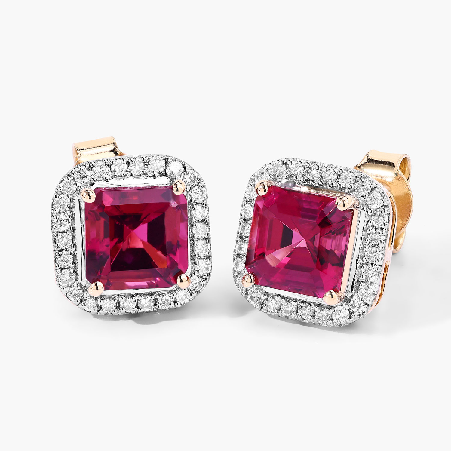 2.72 Carat Genuine Rubellite and White Diamond 14K Yellow Gold Earrings
