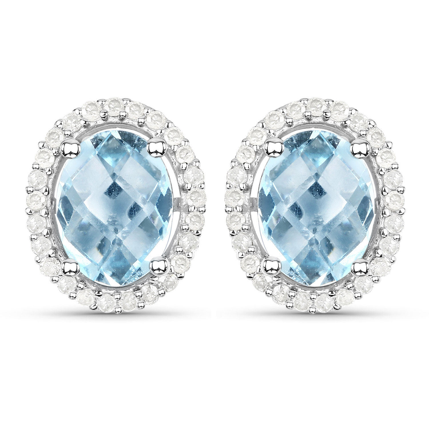 2.87 Carat Genuine Blue Topaz and White Diamond .925 Sterling Silver Earrings
