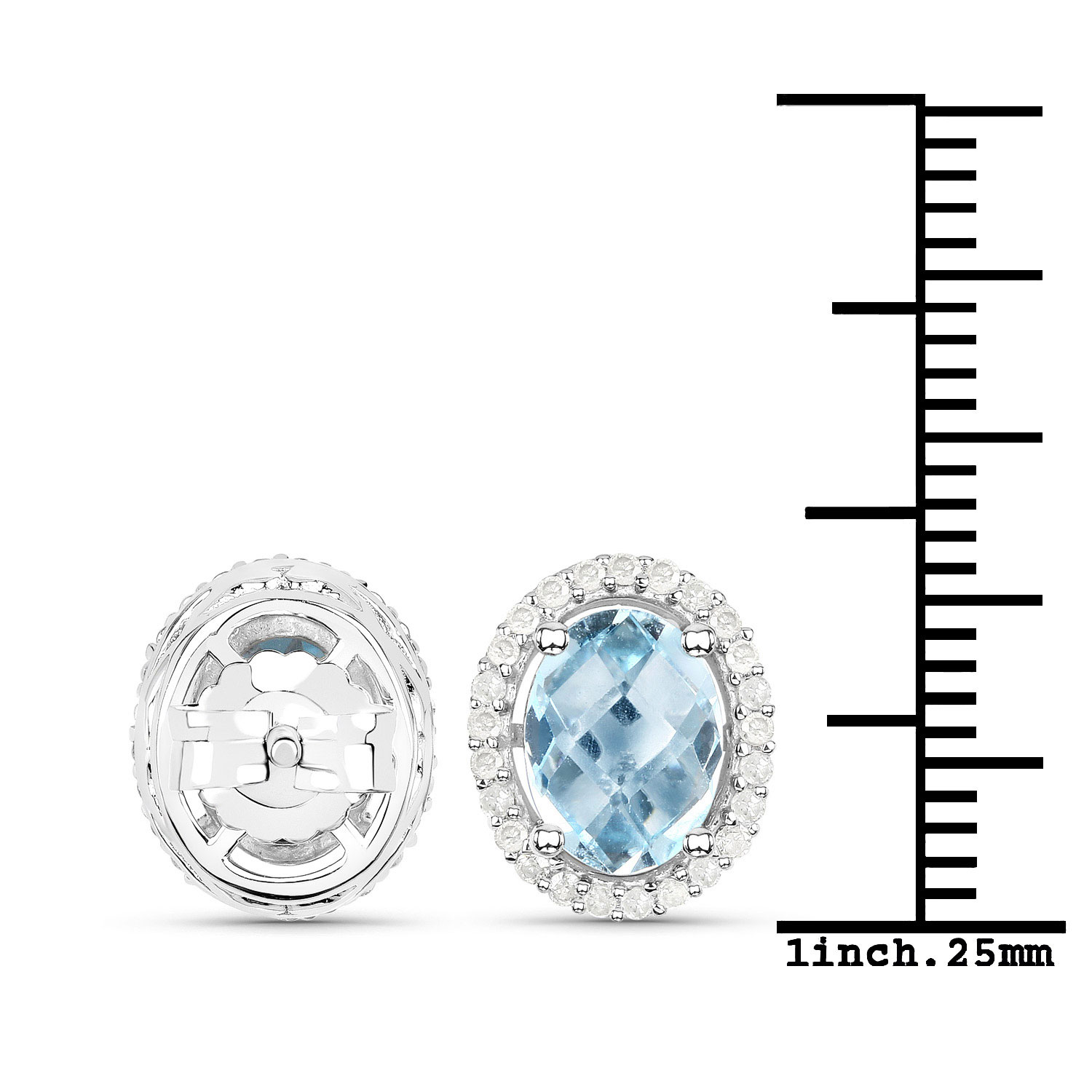 2.87 Carat Genuine Blue Topaz and White Diamond .925 Sterling Silver Earrings