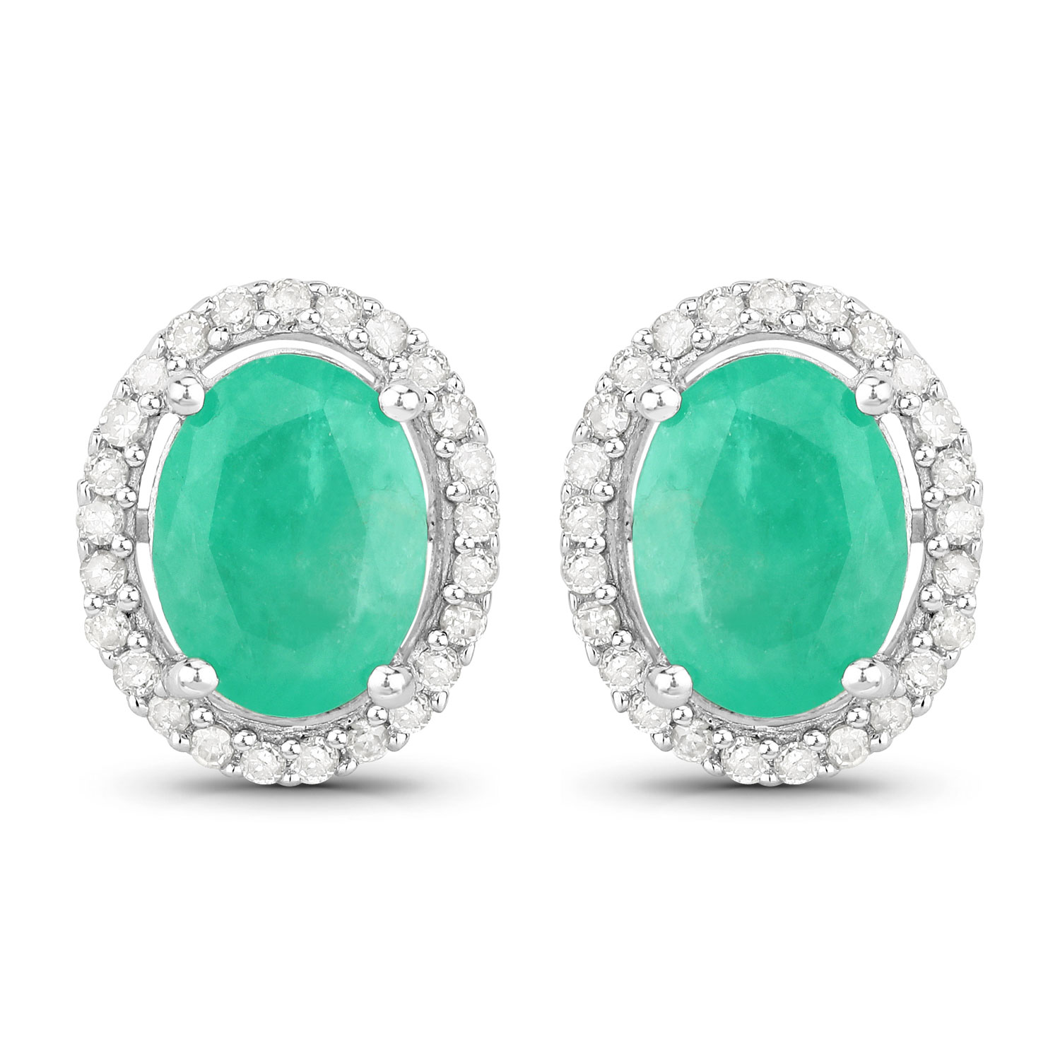 2.37 Carat Genuine Emerald and White Diamond .925 Sterling Silver Earrings