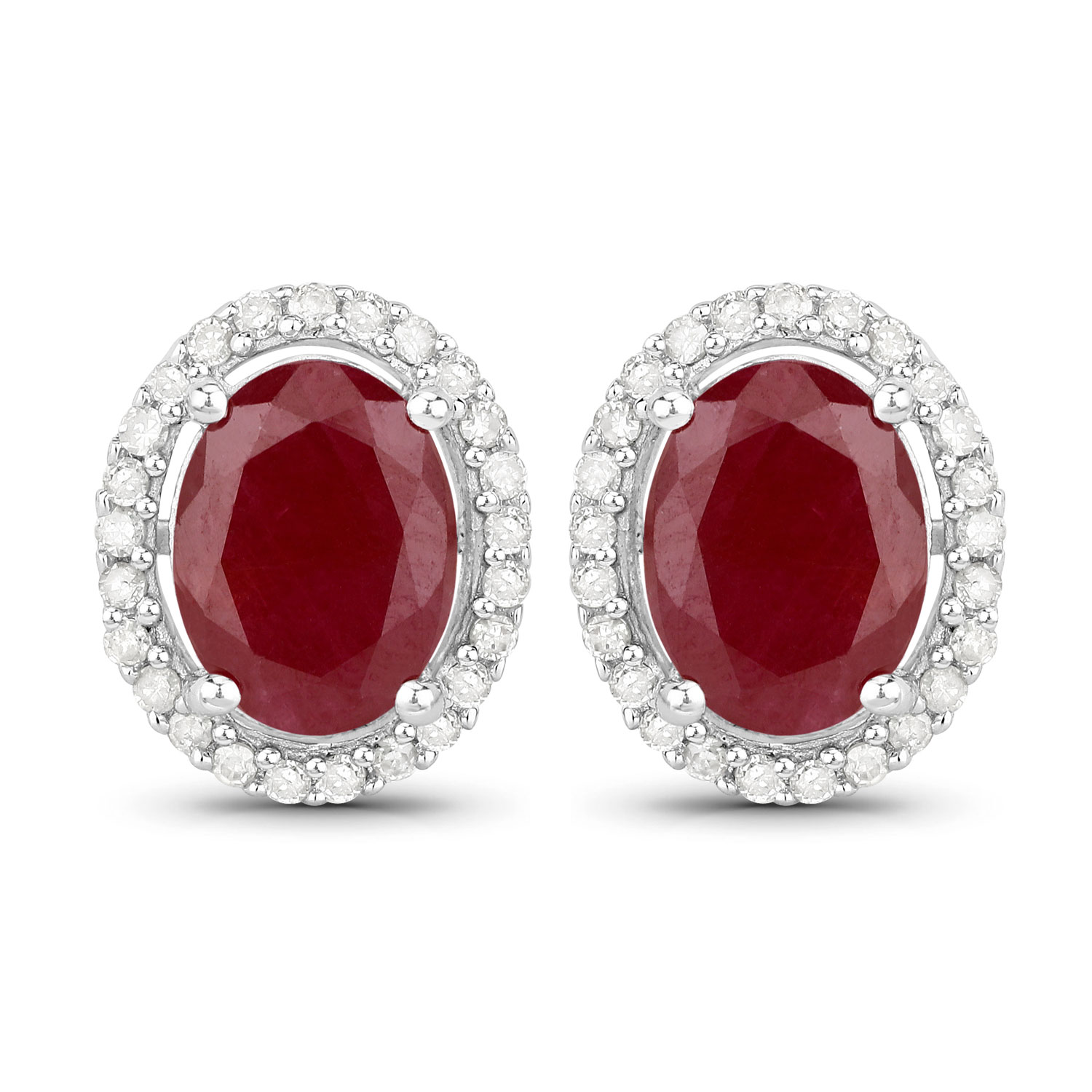 3.27 Carat Genuine Ruby and White Diamond .925 Sterling Silver Earrings