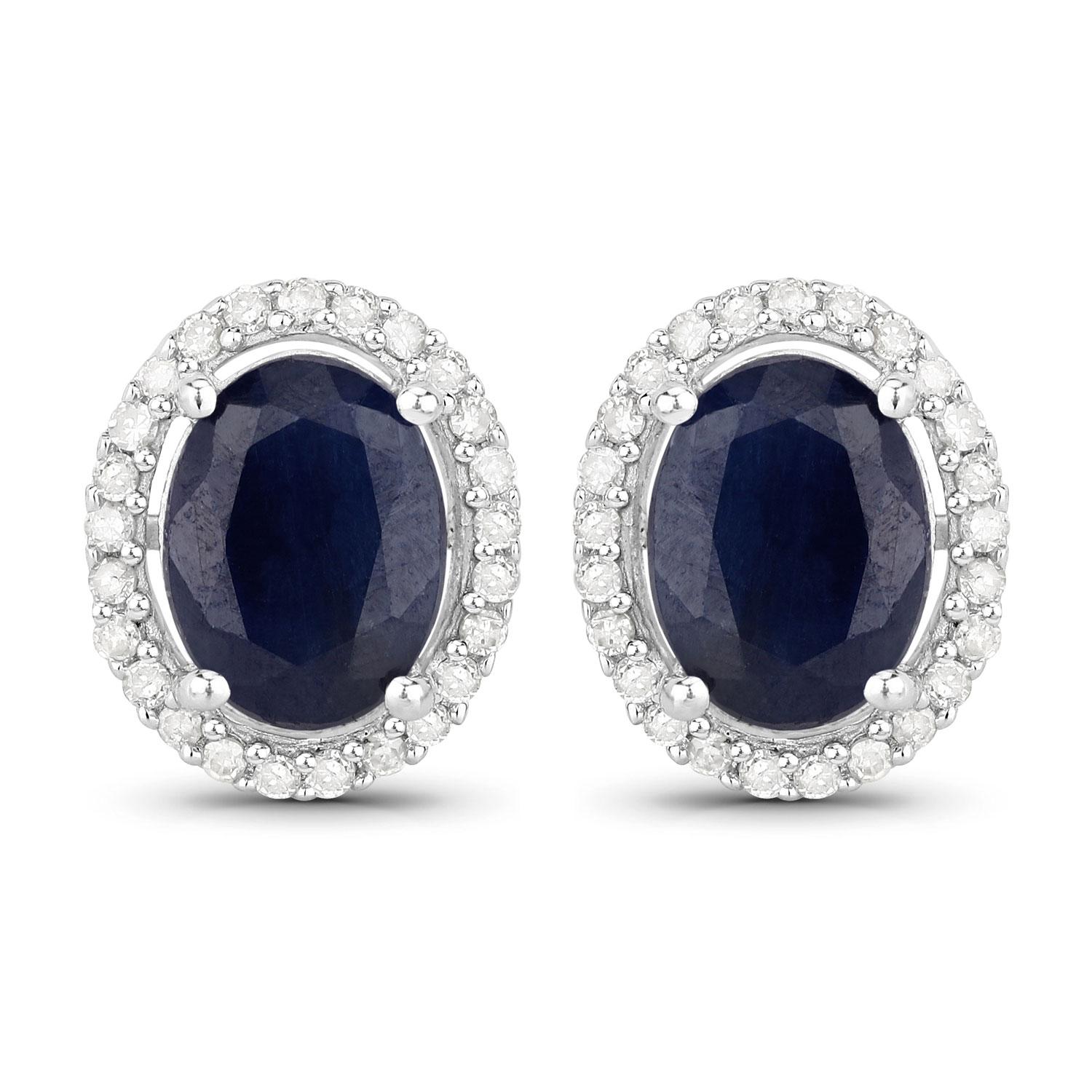 3.27 Carat Genuine Blue Sapphire and White Diamond .925 Sterling Silver Earrings