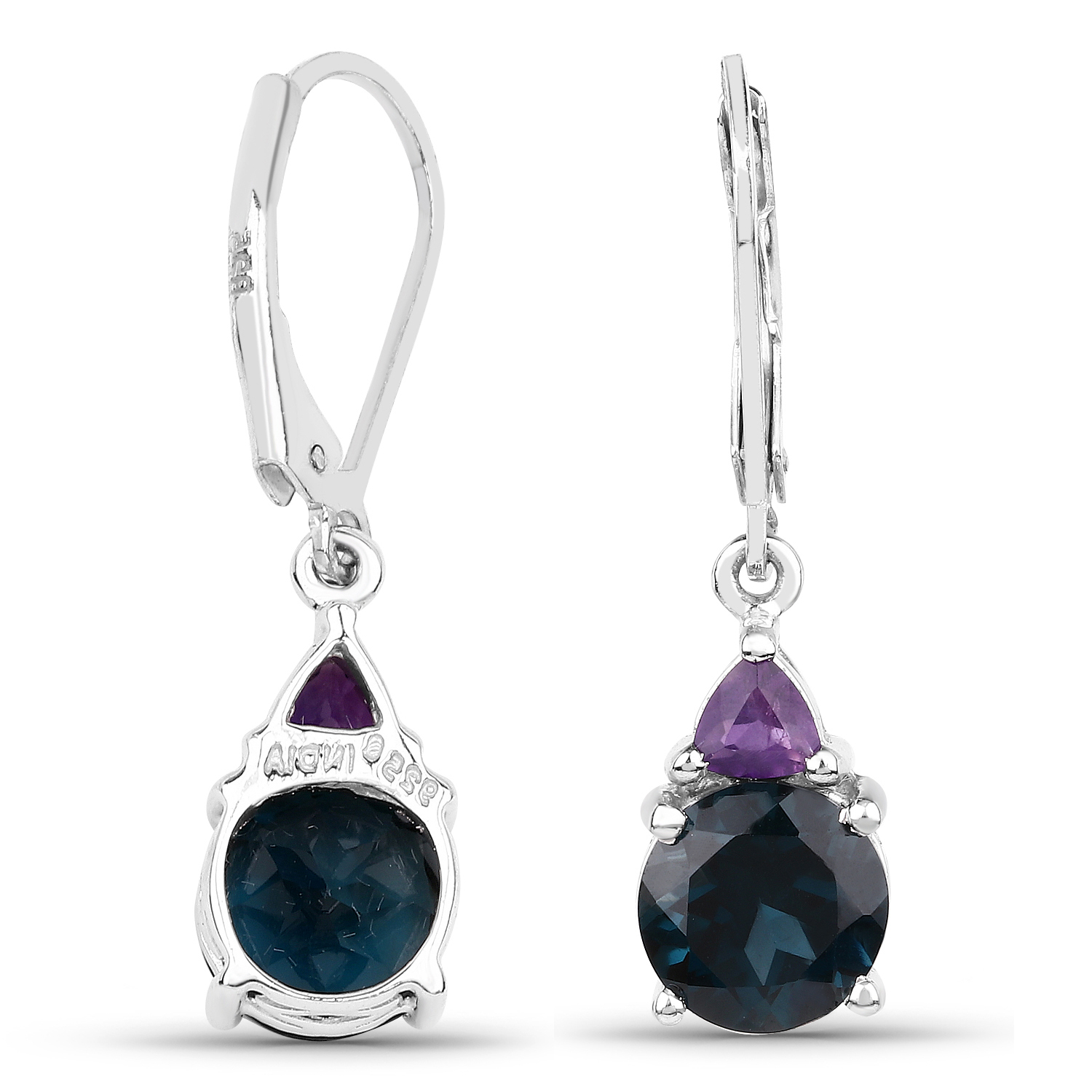 5.00 Carat Genuine London Blue Topaz & Amethyst .925 Sterling Silver Earrings