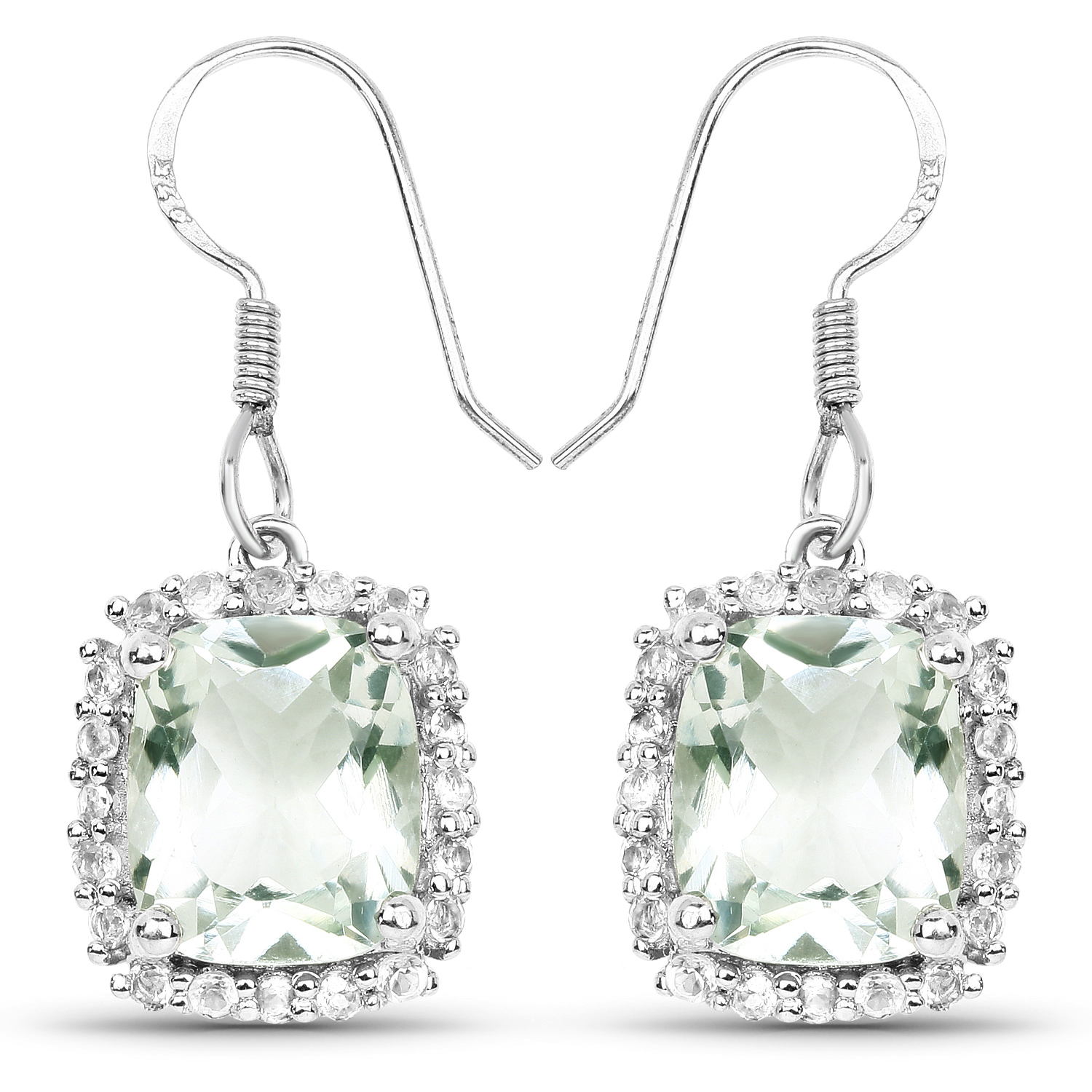 10.48 Carat Genuine Green Amethyst and White Topaz .925 Sterling Silver Earrings
