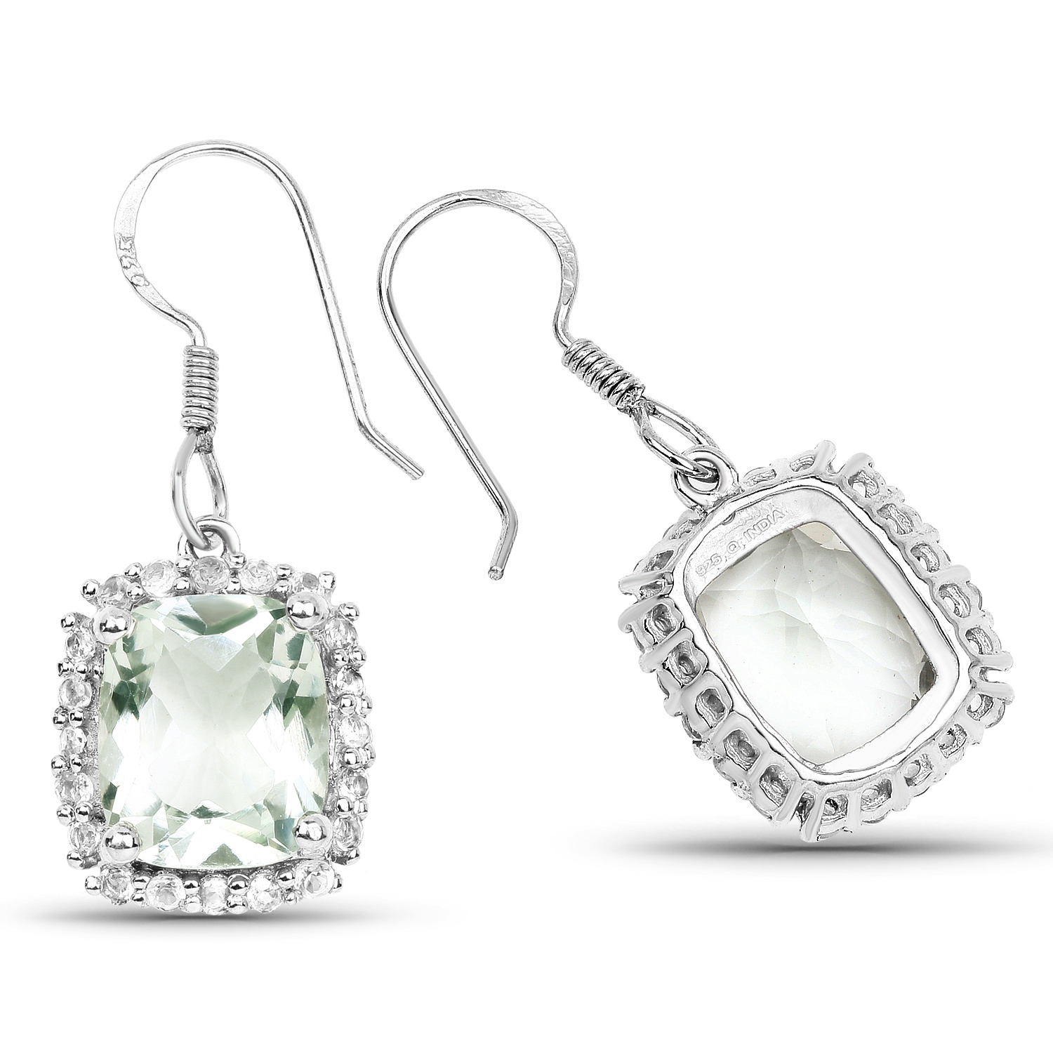 10.48 Carat Genuine Green Amethyst and White Topaz .925 Sterling Silver Earrings