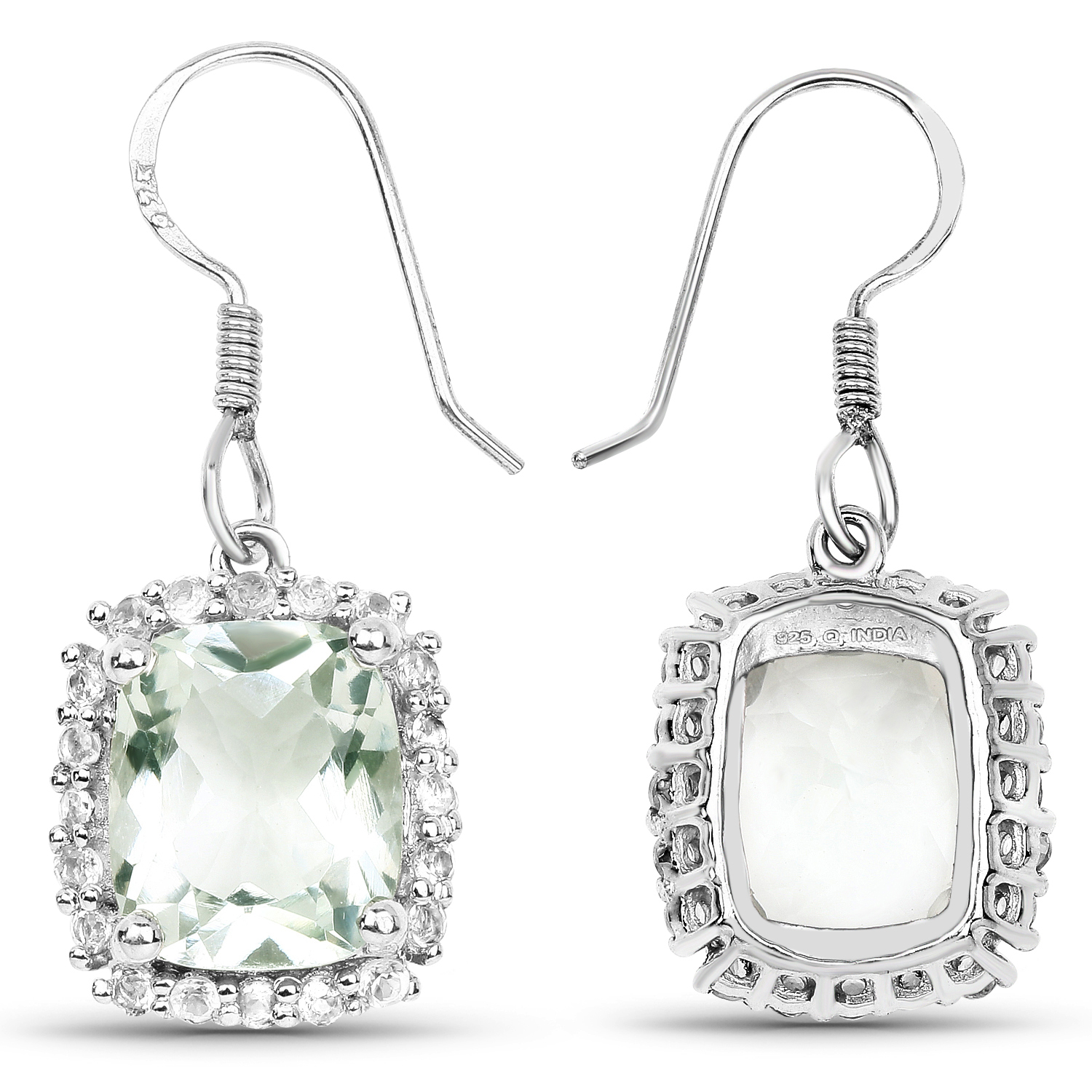 10.48 Carat Genuine Green Amethyst and White Topaz .925 Sterling Silver Earrings