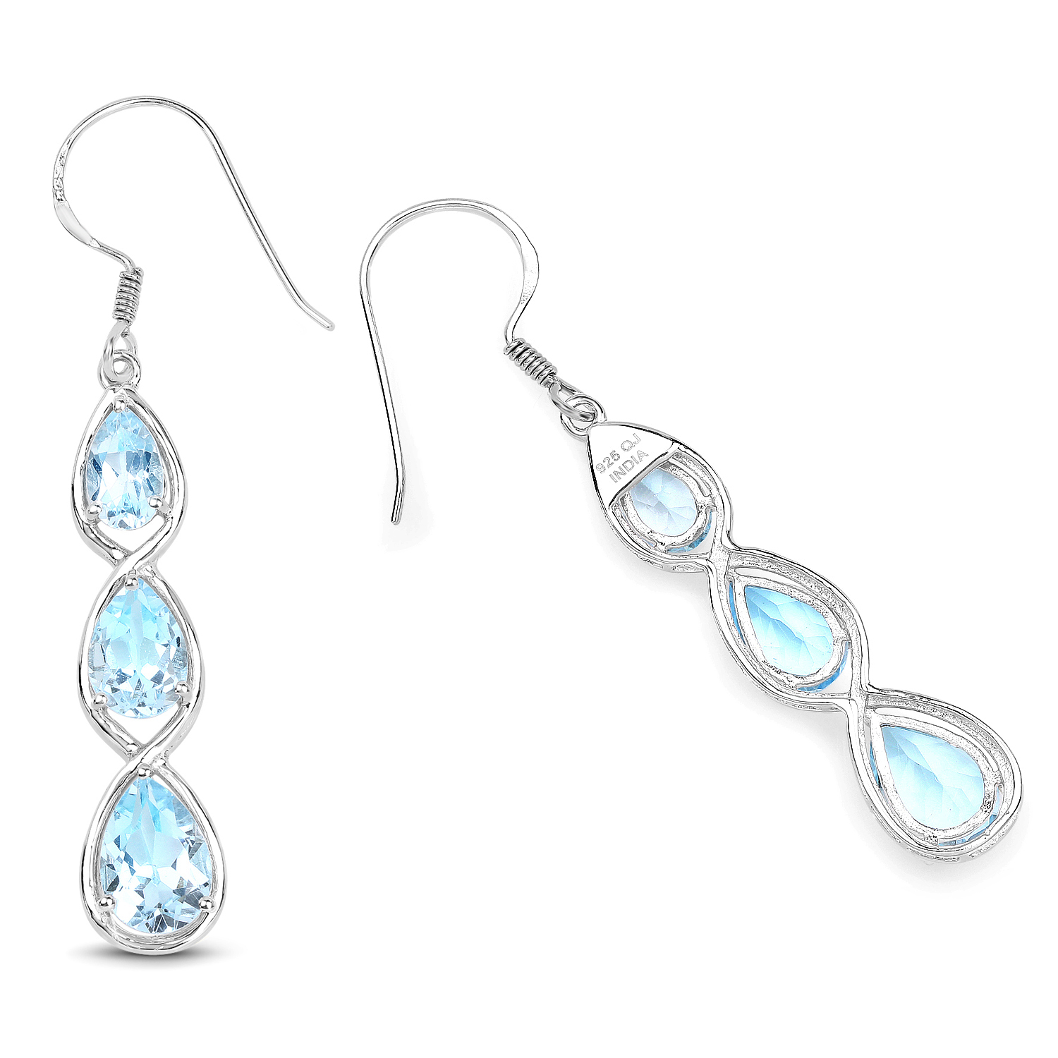 8.40 Carat Genuine Blue Topaz .925 Sterling Silver Earrings