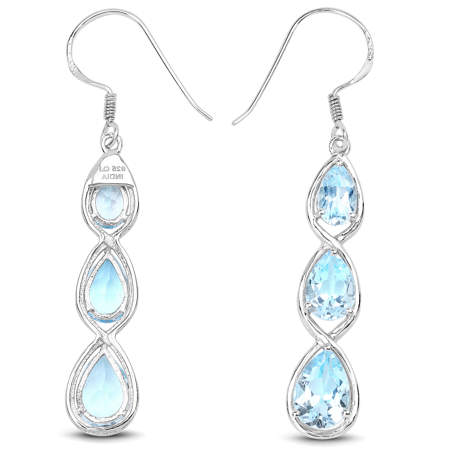 8.40 Carat Genuine Blue Topaz .925 Sterling Silver Earrings