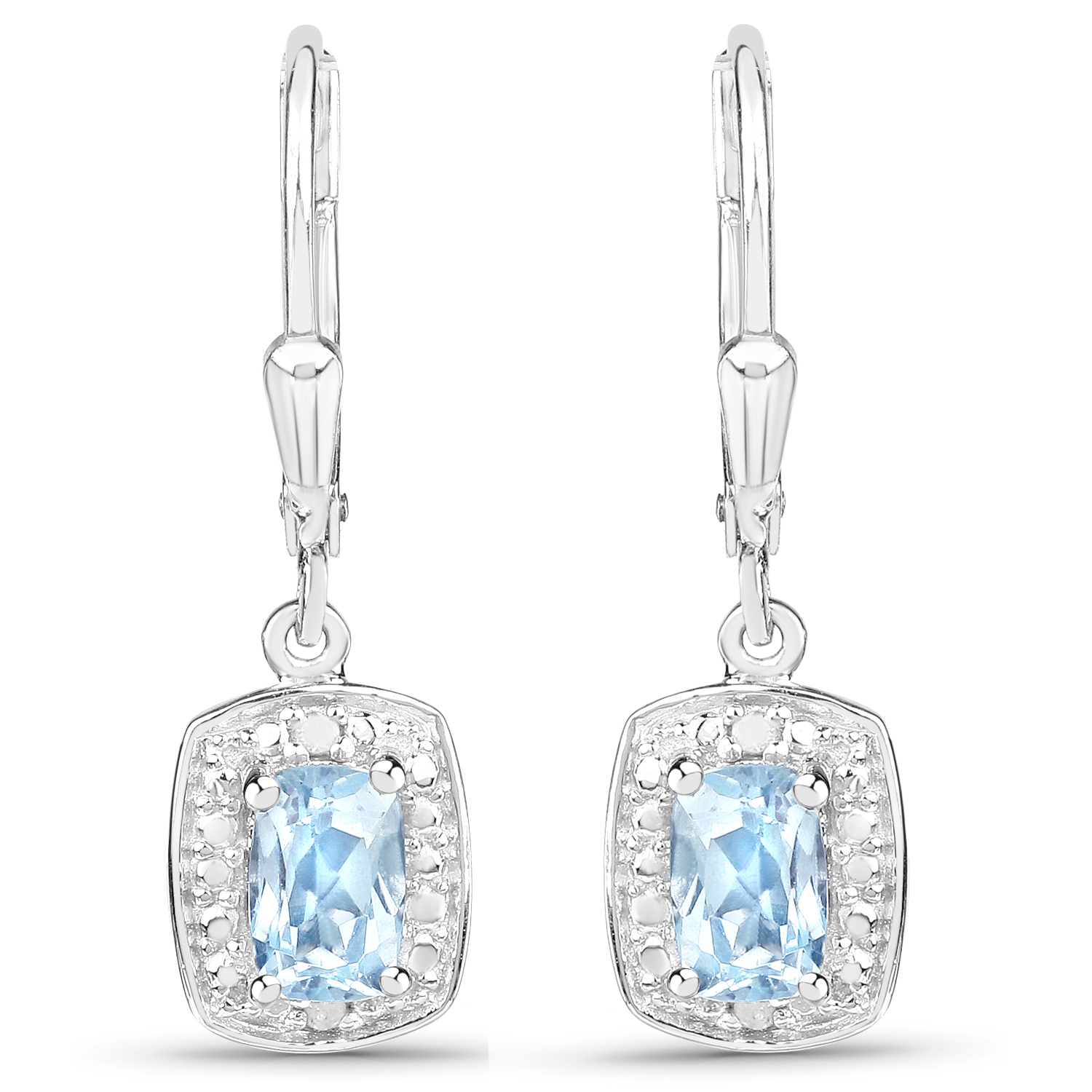 1.23 Carat Genuine Blue Topaz and White Diamond .925 Sterling Silver Earrings