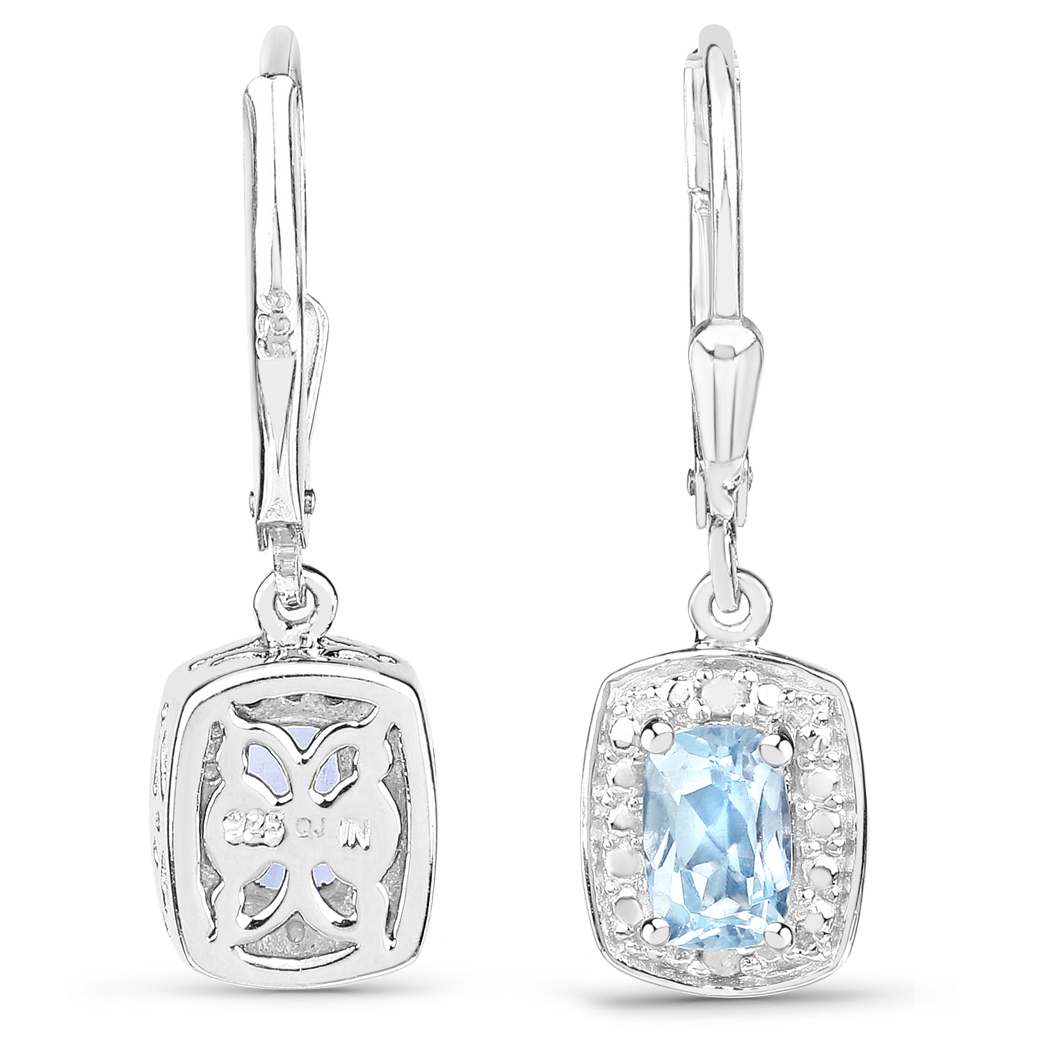 1.23 Carat Genuine Blue Topaz and White Diamond .925 Sterling Silver Earrings