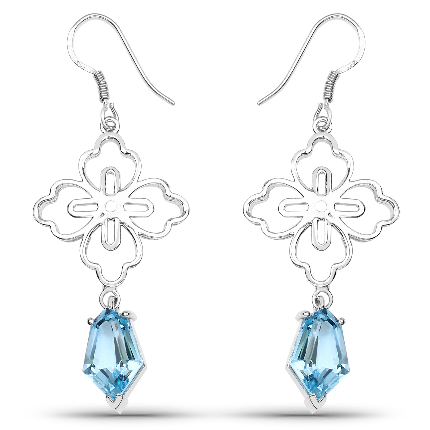 12.82 Carat Genuine Swiss Blue Topaz .925 Sterling Silver Earrings