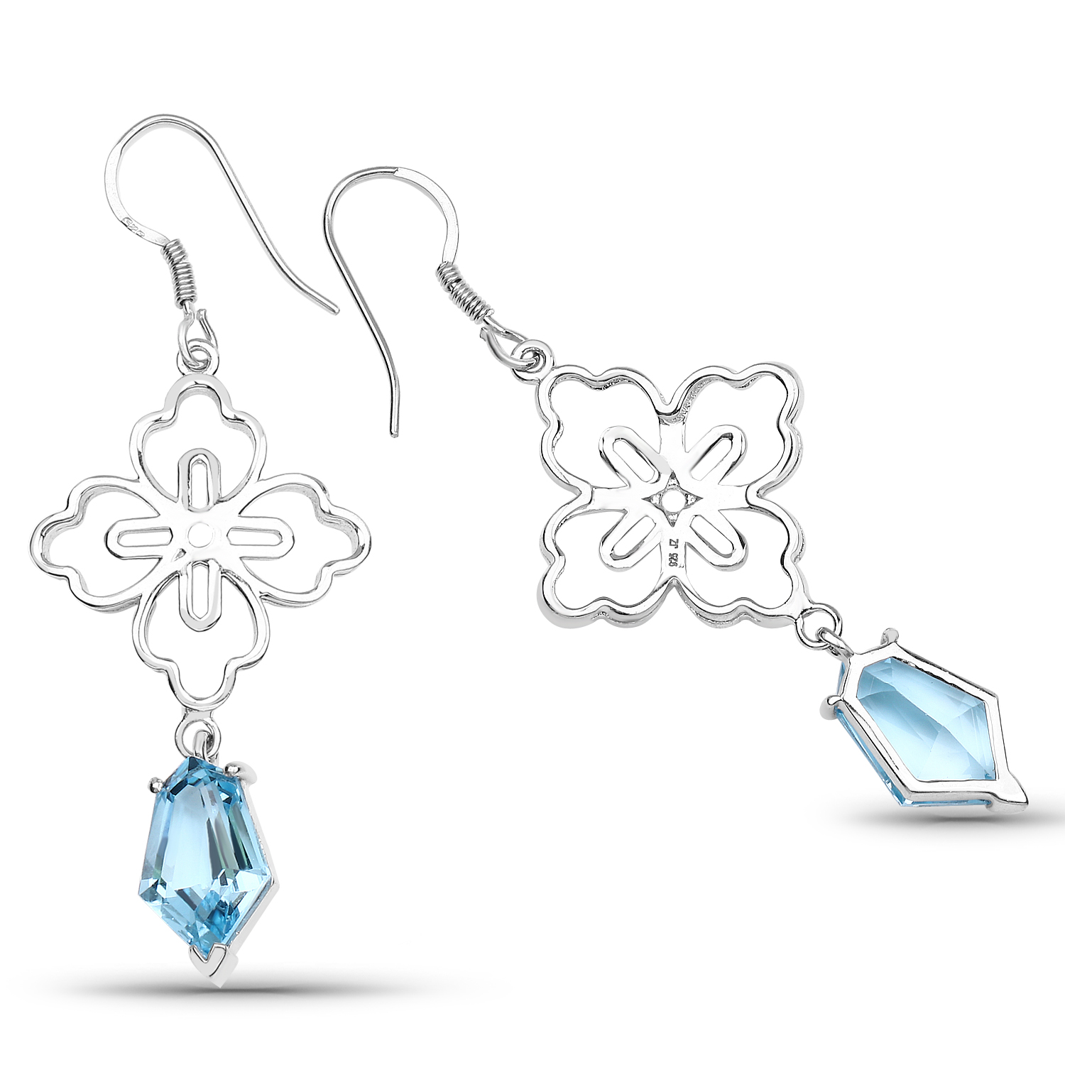 12.82 Carat Genuine Swiss Blue Topaz .925 Sterling Silver Earrings